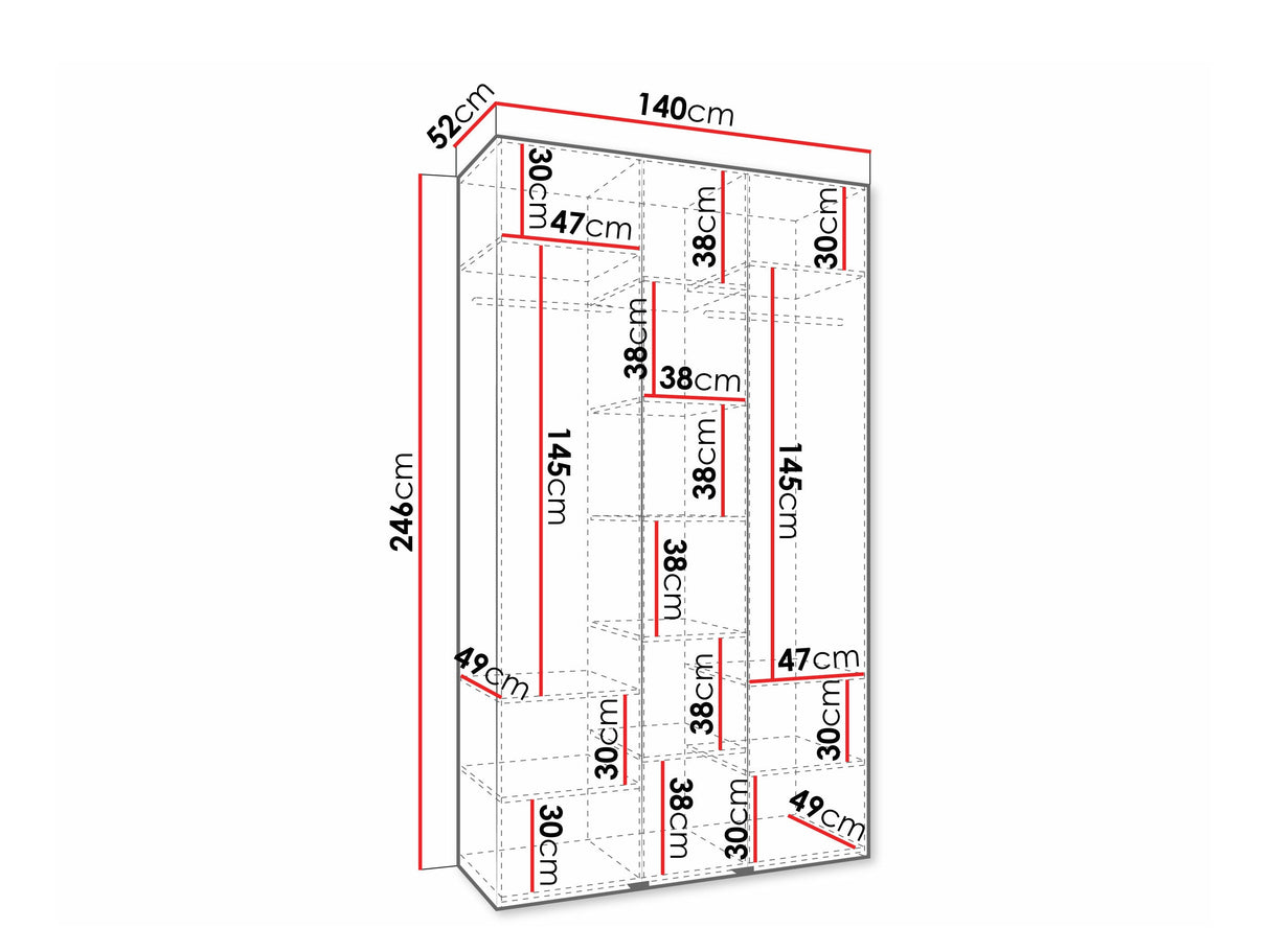 Gardróbszekrény Szafa COMO 4 120/130/140/150/160 (gł.40/50), Szín: Kasmír, Fogantyú színe: Fekete, Fiókok: Nem, Szélesség: 140 cm, Mélység: 52 cm