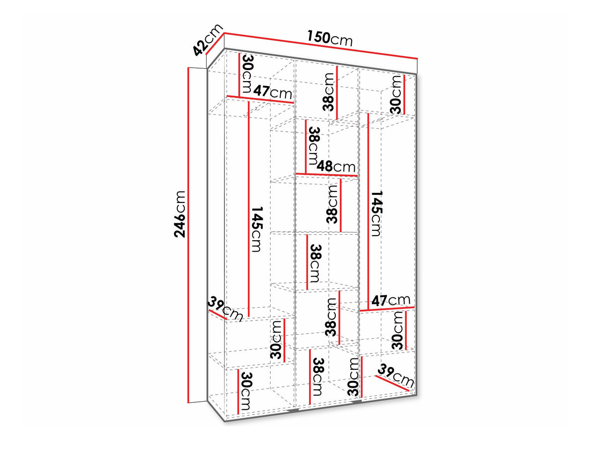 Gardróbszekrény Szafa COMO 4 120/130/140/150/160 (gł.40/50), Szín: Fehér, Fogantyú színe: Fekete, Fiókok: Nem, Szélesség: 150 cm, Mélység: 42 cm
