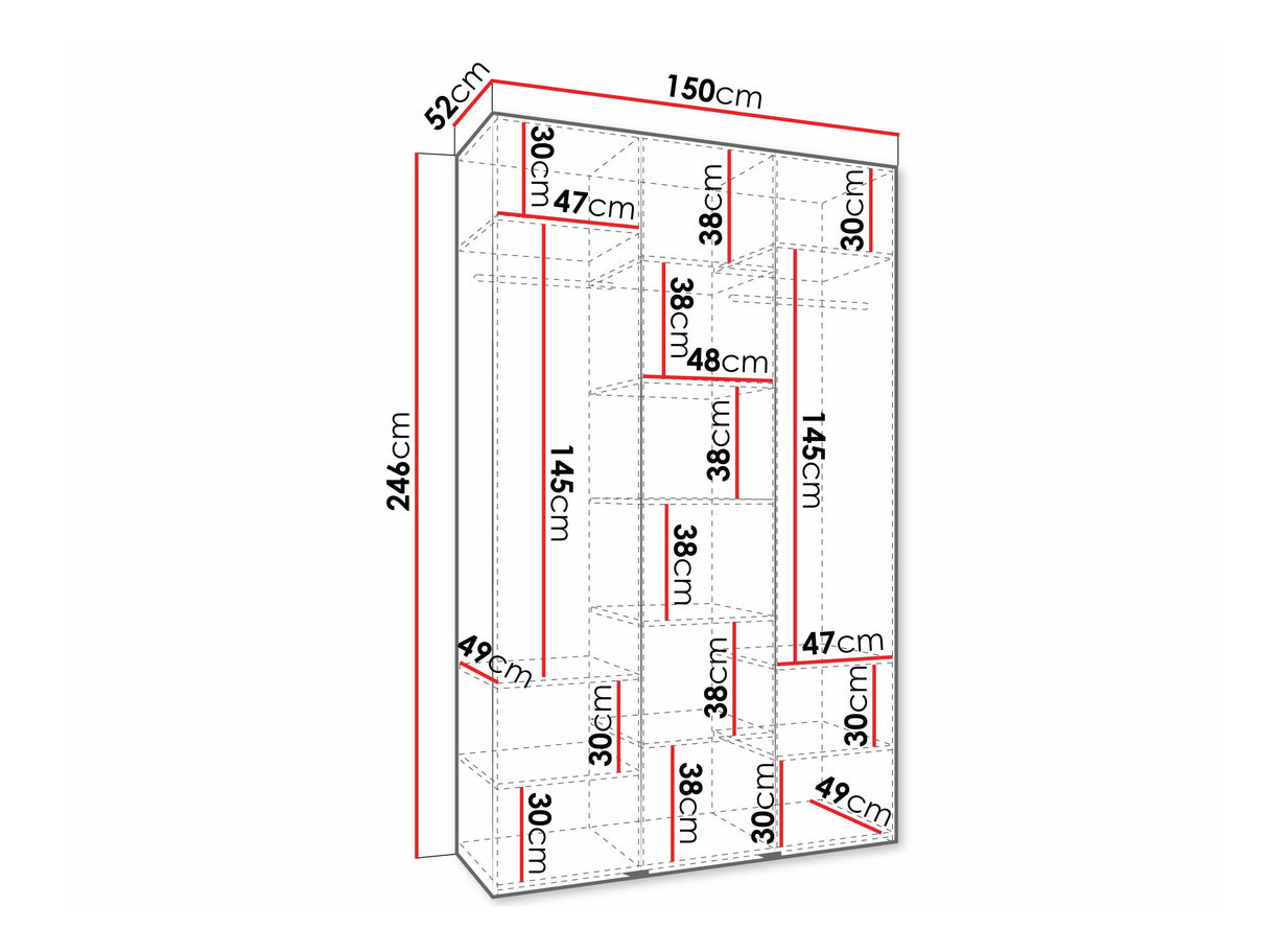 Gardróbszekrény Szafa COMO 4 120/130/140/150/160 (gł.40/50), Szín: Fehér, Fogantyú színe: Fekete, Fiókok: Nem, Szélesség: 150 cm, Mélység: 52 cm