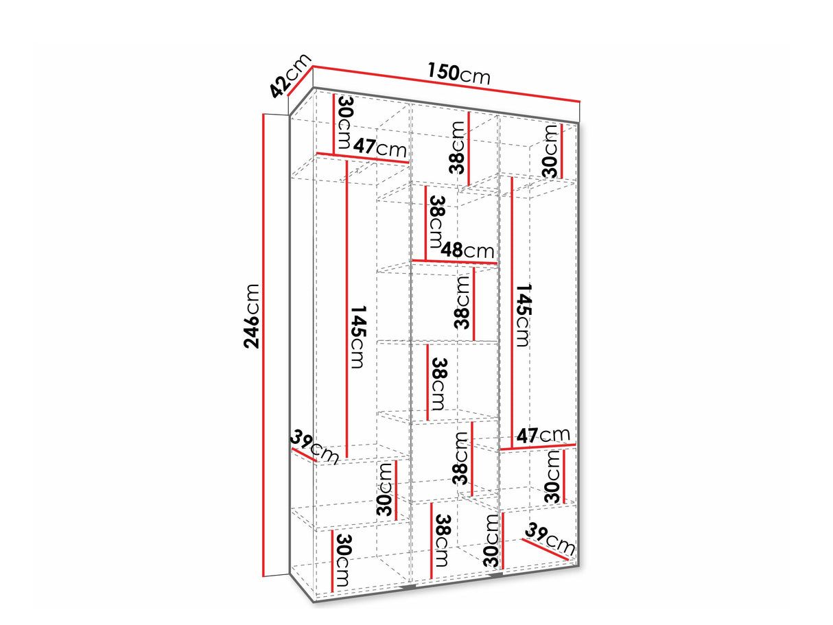Gardróbszekrény Szafa COMO 4 120/130/140/150/160 (gł.40/50), Szín: Fehér, Fogantyú színe: Aranysárga, Fiókok: Nem, Szélesség: 150 cm, Mélység: 42 cm