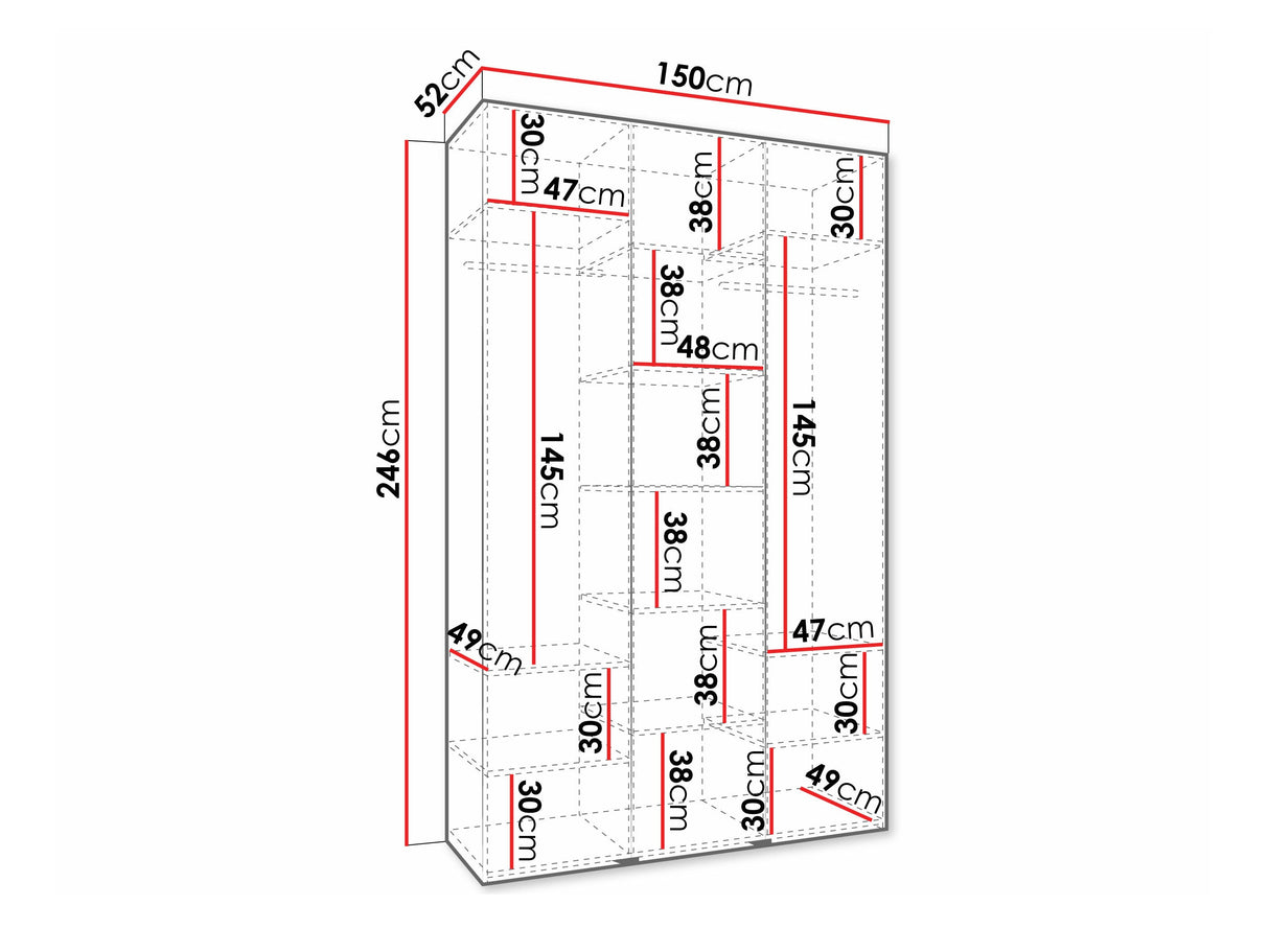 Gardróbszekrény Szafa COMO 4 120/130/140/150/160 (gł.40/50), Szín: Kasmír, Fogantyú színe: Fekete, Fiókok: Nem, Szélesség: 150 cm, Mélység: 52 cm