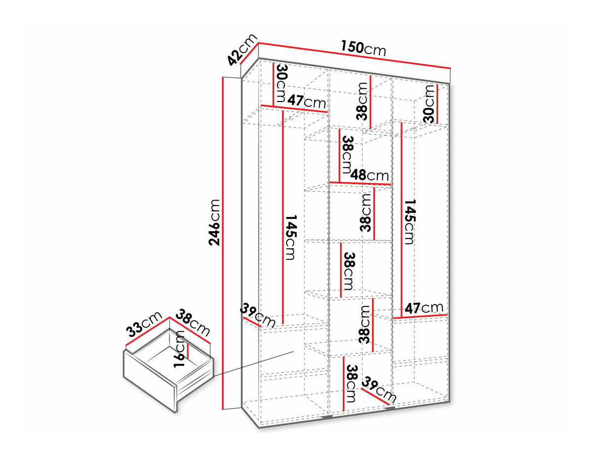 Gardróbszekrény Szafa COMO 4 120/130/140/150/160 (gł.40/50), Szín: Kasmír, Fogantyú színe: Fekete, Fiókok: Igen, Szélesség: 150 cm, Mélység: 42 cm