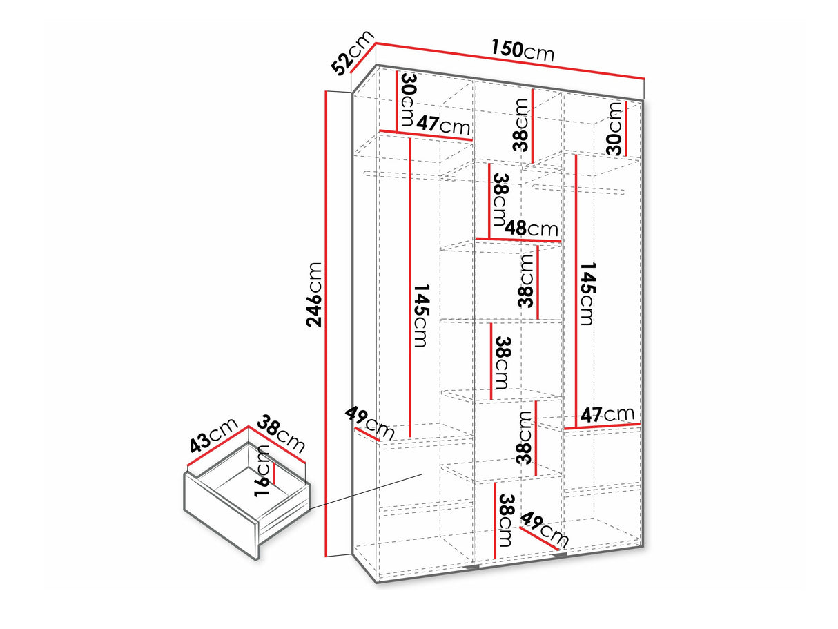 Gardróbszekrény Szafa COMO 4 120/130/140/150/160 (gł.40/50), Szín: Kasmír, Fogantyú színe: Aranysárga, Fiókok: Igen, Szélesség: 150 cm, Mélység: 52 cm