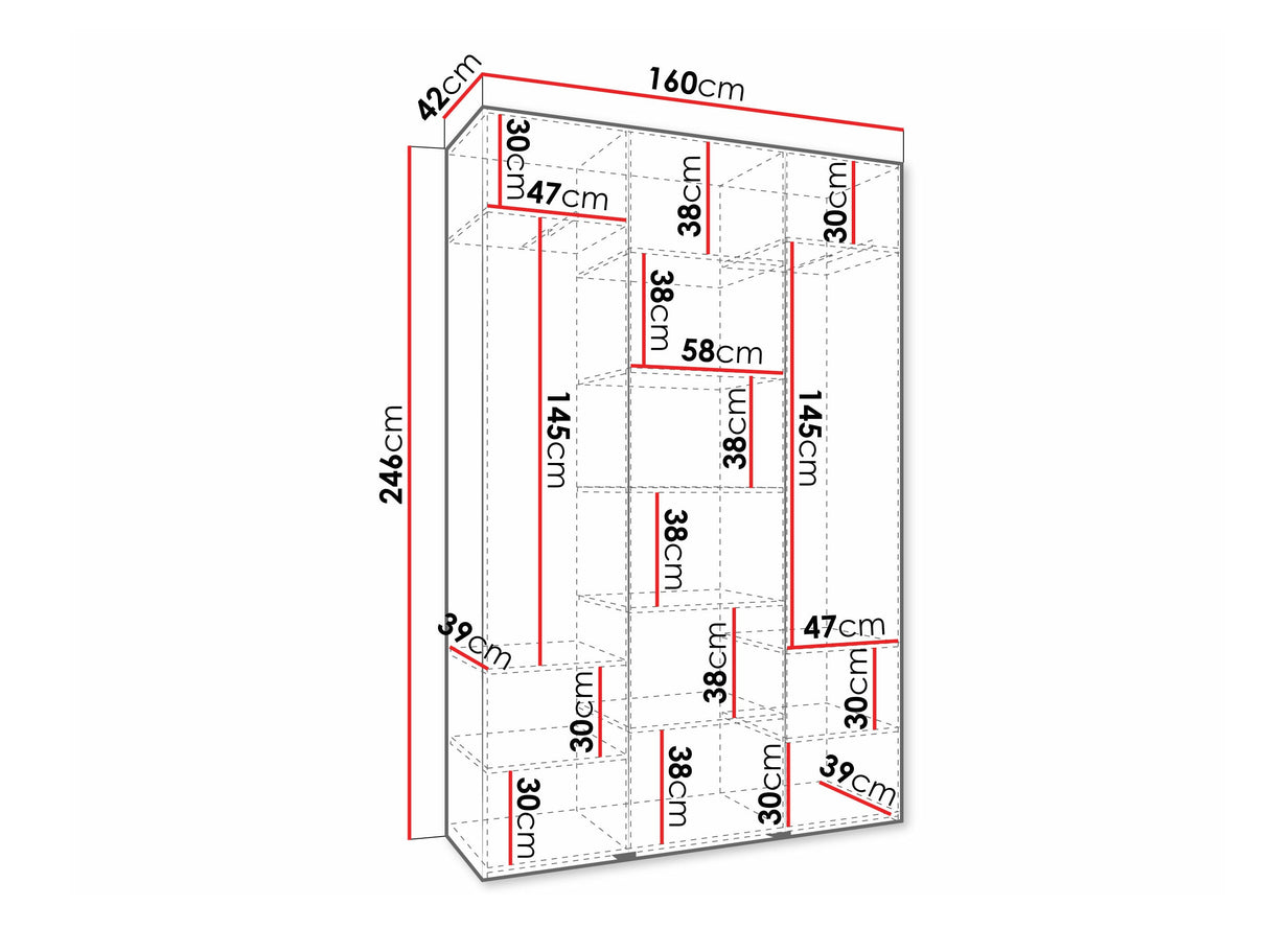 Gardróbszekrény Szafa COMO 4 120/130/140/150/160 (gł.40/50), Szín: Fehér, Fogantyú színe: Fekete, Fiókok: Nem, Szélesség: 160 cm, Mélység: 42 cm