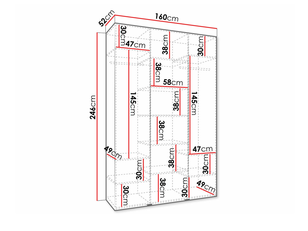 Gardróbszekrény Szafa COMO 4 120/130/140/150/160 (gł.40/50), Szín: Fehér, Fogantyú színe: Fekete, Fiókok: Nem, Szélesség: 160 cm, Mélység: 52 cm
