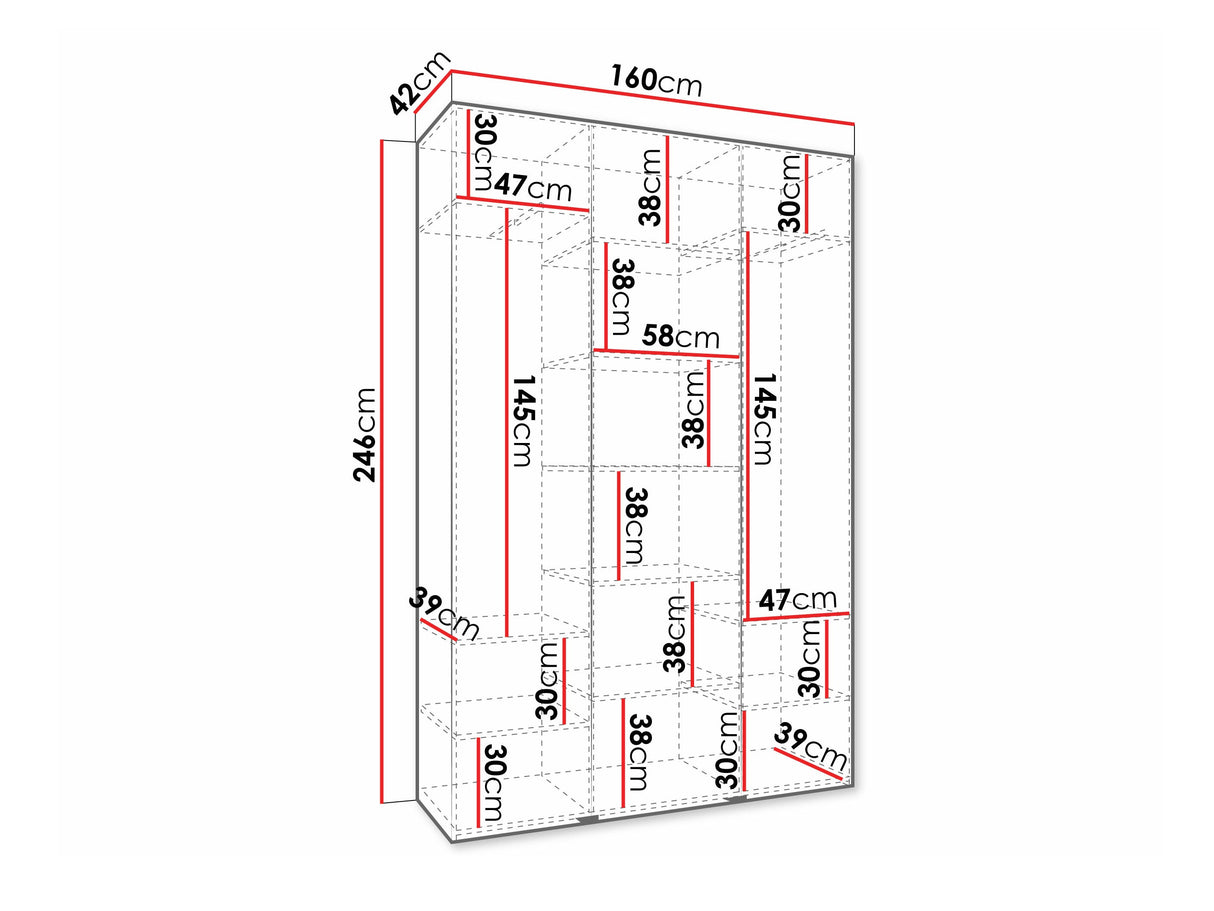 Gardróbszekrény Szafa COMO 4 120/130/140/150/160 (gł.40/50), Szín: Fehér, Fogantyú színe: Aranysárga, Fiókok: Nem, Szélesség: 160 cm, Mélység: 42 cm
