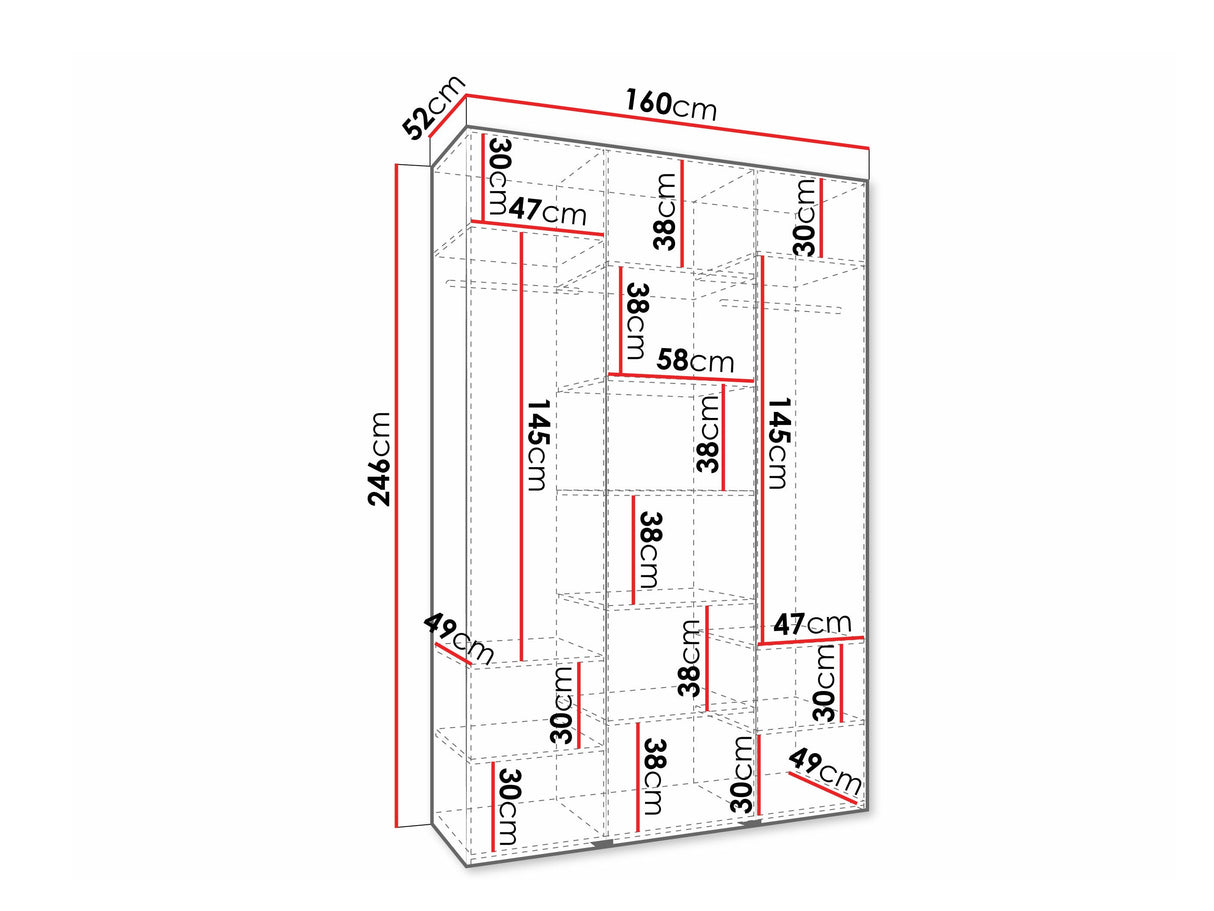 Gardróbszekrény Szafa COMO 4 120/130/140/150/160 (gł.40/50), Szín: Fehér, Fogantyú színe: Aranysárga, Fiókok: Nem, Szélesség: 160 cm, Mélység: 52 cm