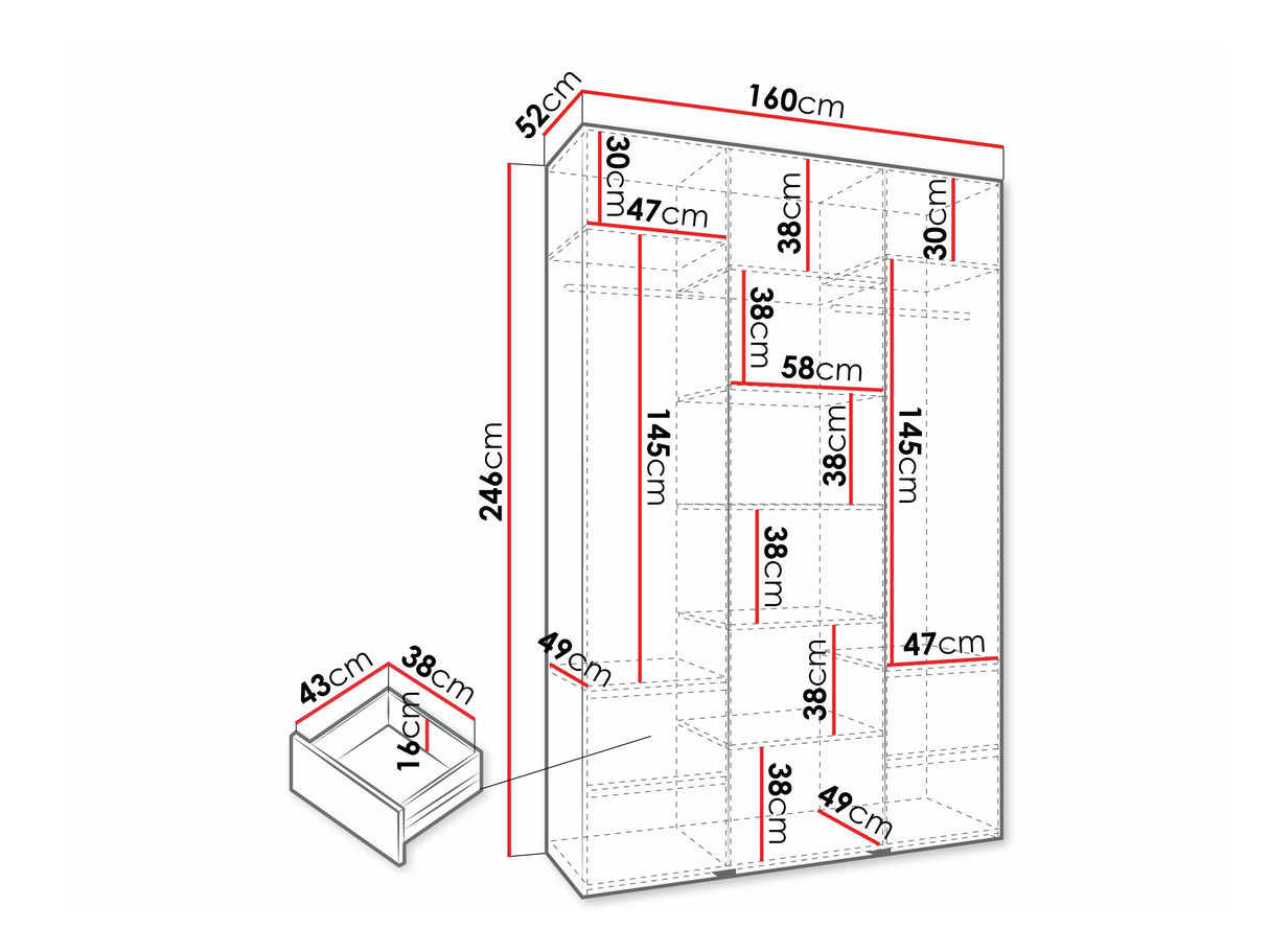 Gardróbszekrény Szafa COMO 4 120/130/140/150/160 (gł.40/50), Szín: Kasmír, Fogantyú színe: Fekete, Fiókok: Igen, Szélesség: 160 cm, Mélység: 52 cm