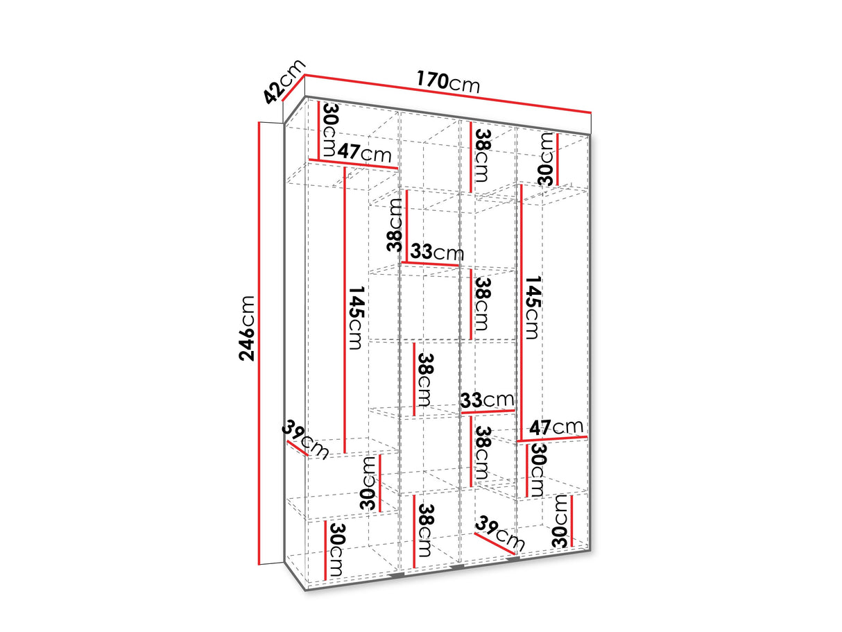 Gardróbszekrény Szafa COMO 4 170/180/190/200 (gł.40/50), Szín: Fehér, Fogantyú színe: Fekete, Fiókok: Nem, Szélesség: 170 cm, Mélység: 42 cm