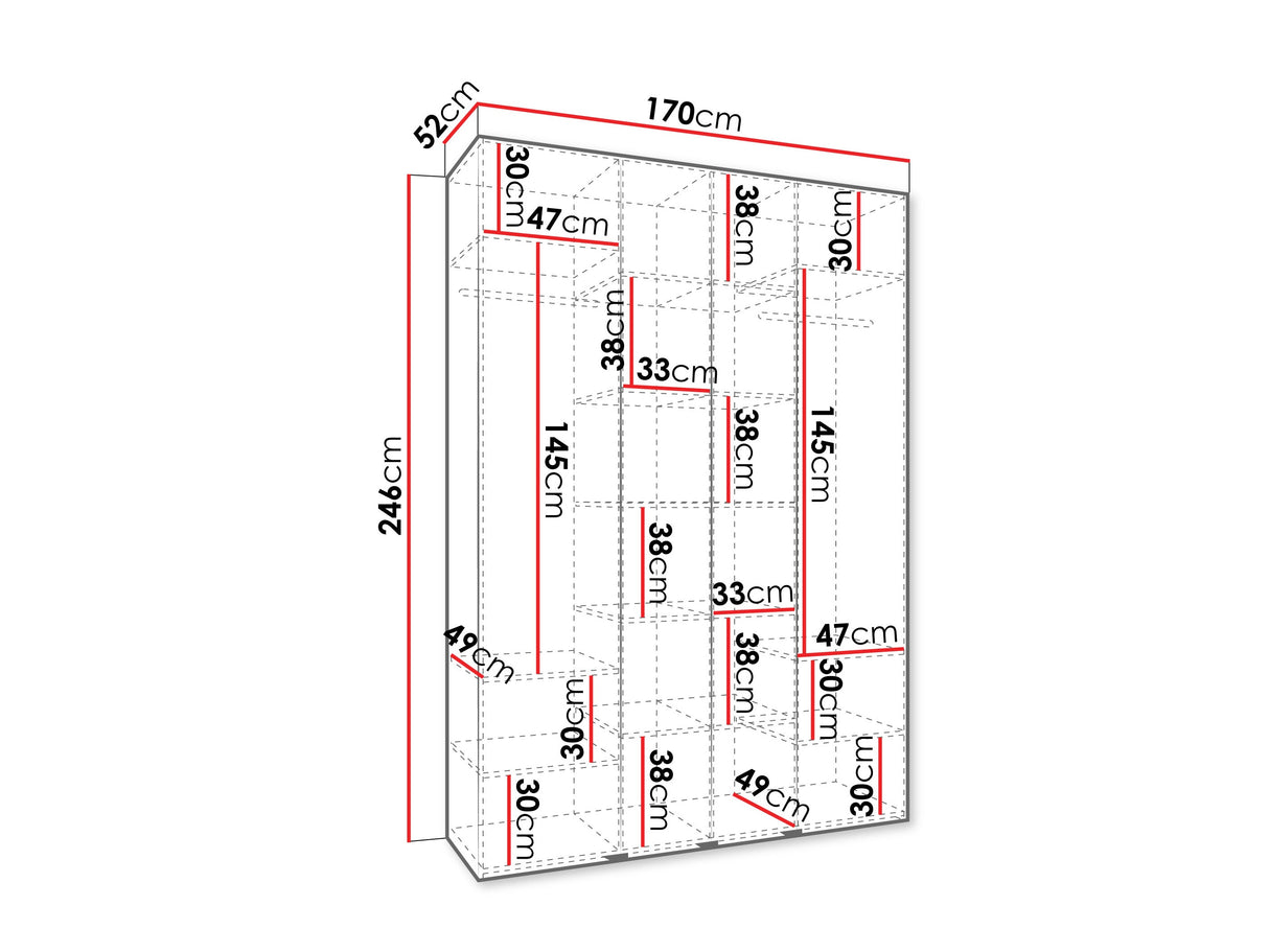 Gardróbszekrény Szafa COMO 4 170/180/190/200 (gł.40/50), Szín: Fehér, Fogantyú színe: Fekete, Fiókok: Nem, Szélesség: 170 cm, Mélység: 52 cm