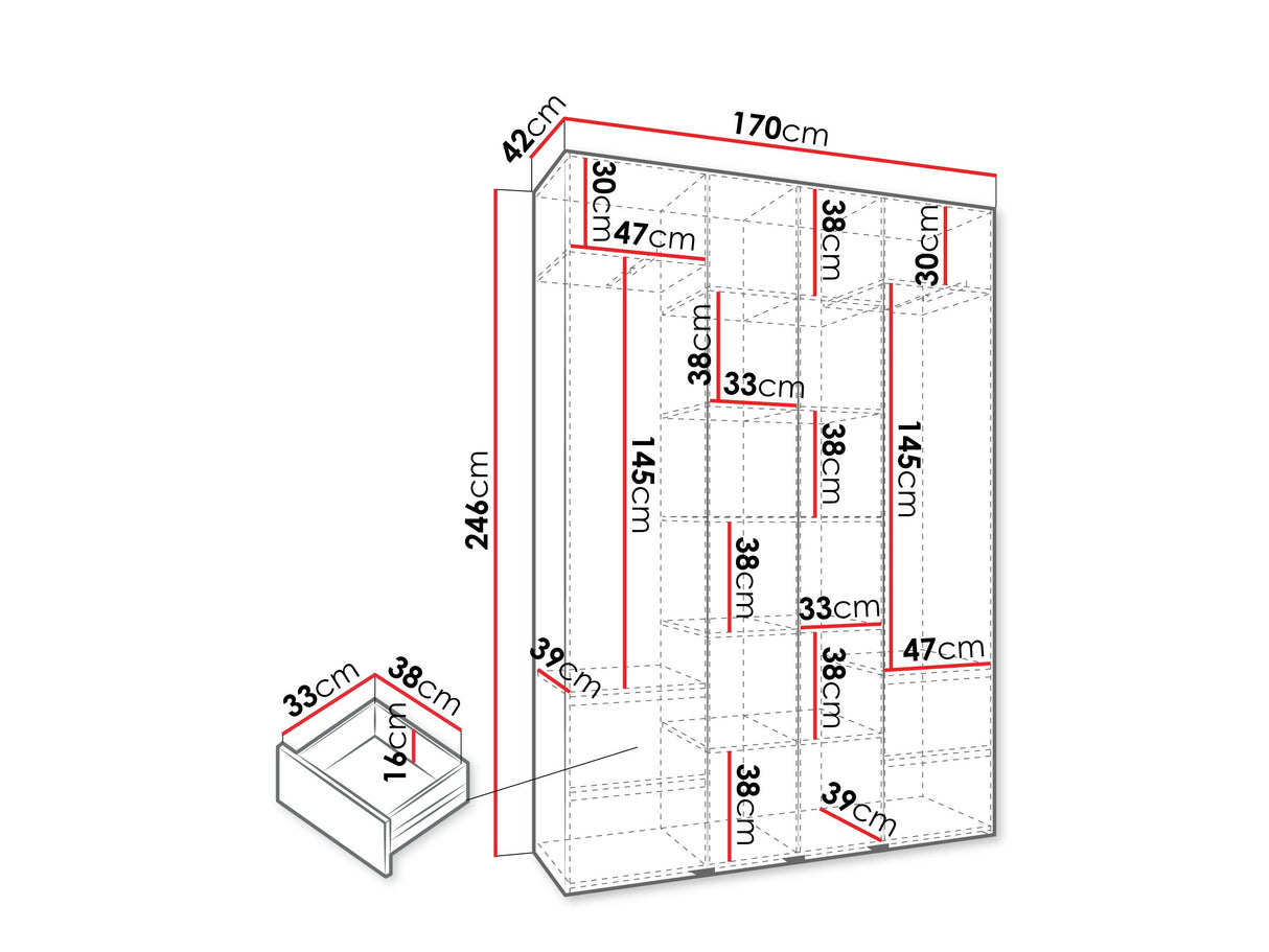 Gardróbszekrény Szafa COMO 4 170/180/190/200 (gł.40/50), Szín: Fehér, Fogantyú színe: Fekete, Fiókok: Igen, Szélesség: 170 cm, Mélység: 42 cm