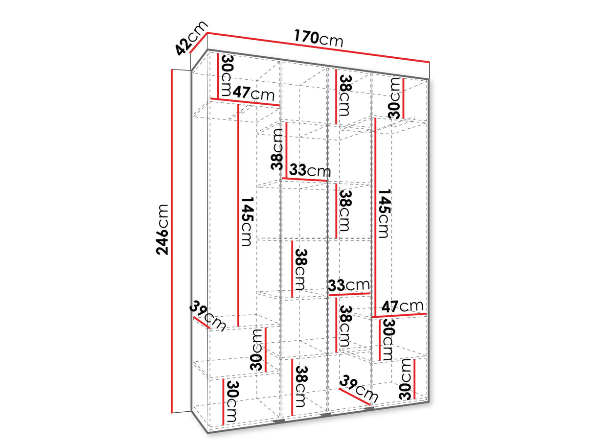 Gardróbszekrény Szafa COMO 4 170/180/190/200 (gł.40/50), Szín: Fehér, Fogantyú színe: Aranysárga, Fiókok: Nem, Szélesség: 170 cm, Mélység: 42 cm