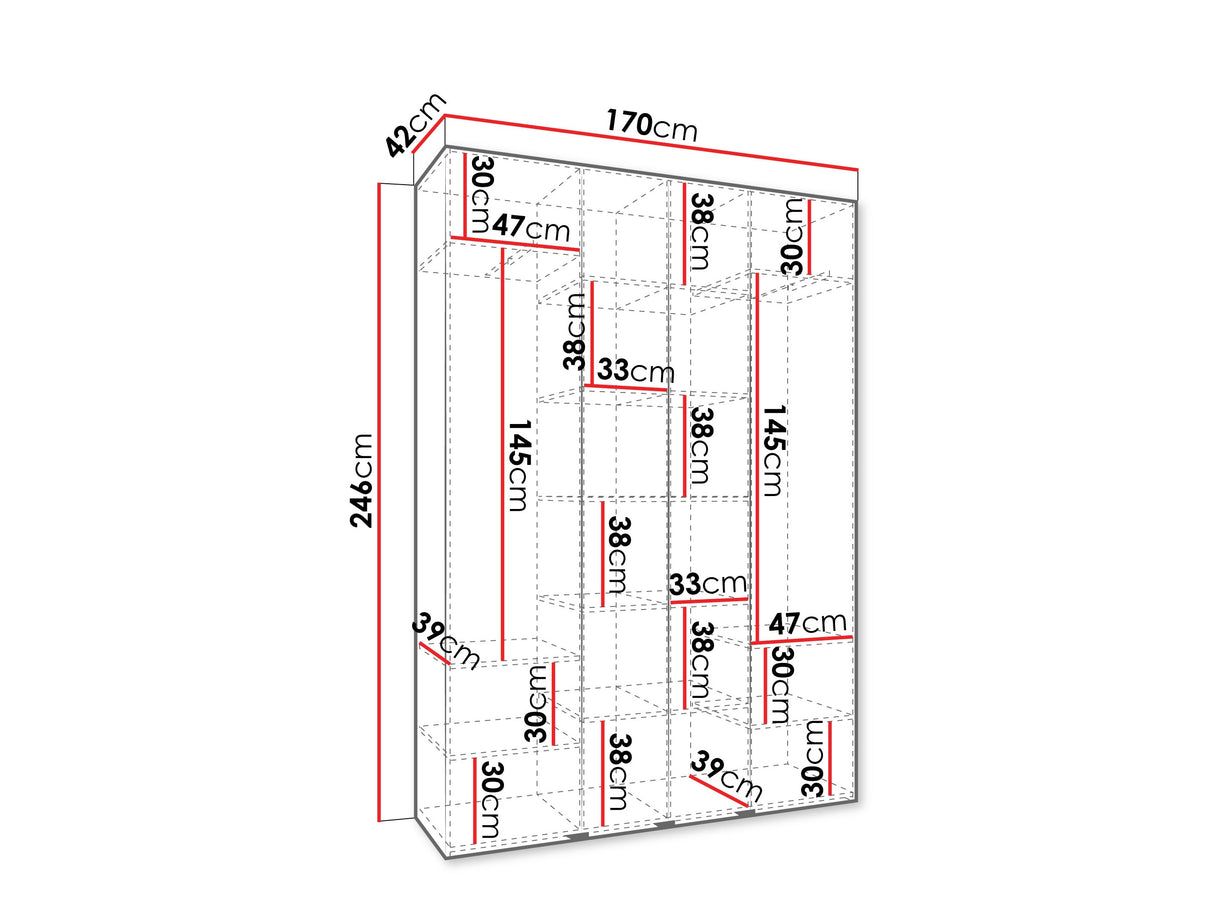 Gardróbszekrény Szafa COMO 4 170/180/190/200 (gł.40/50), Szín: Kasmír, Fogantyú színe: Fekete, Fiókok: Nem, Szélesség: 170 cm, Mélység: 42 cm
