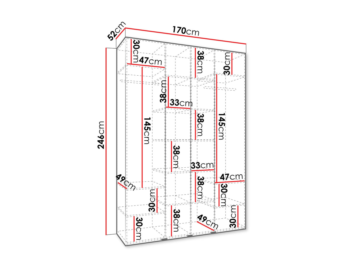Gardróbszekrény Szafa COMO 4 170/180/190/200 (gł.40/50), Szín: Kasmír, Fogantyú színe: Fekete, Fiókok: Nem, Szélesség: 170 cm, Mélység: 52 cm