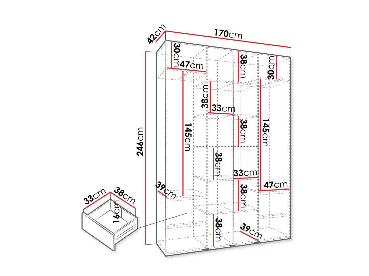 Gardróbszekrény Szafa COMO 4 170/180/190/200 (gł.40/50), Szín: Kasmír, Fogantyú színe: Fekete, Fiókok: Igen, Szélesség: 170 cm, Mélység: 42 cm