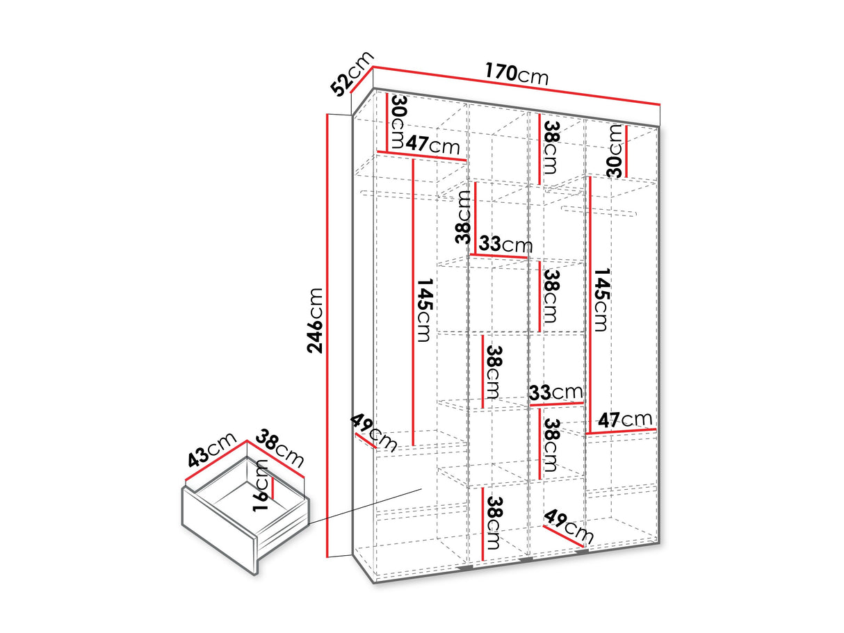 Gardróbszekrény Szafa COMO 4 170/180/190/200 (gł.40/50), Szín: Kasmír, Fogantyú színe: Fekete, Fiókok: Igen, Szélesség: 170 cm, Mélység: 52 cm