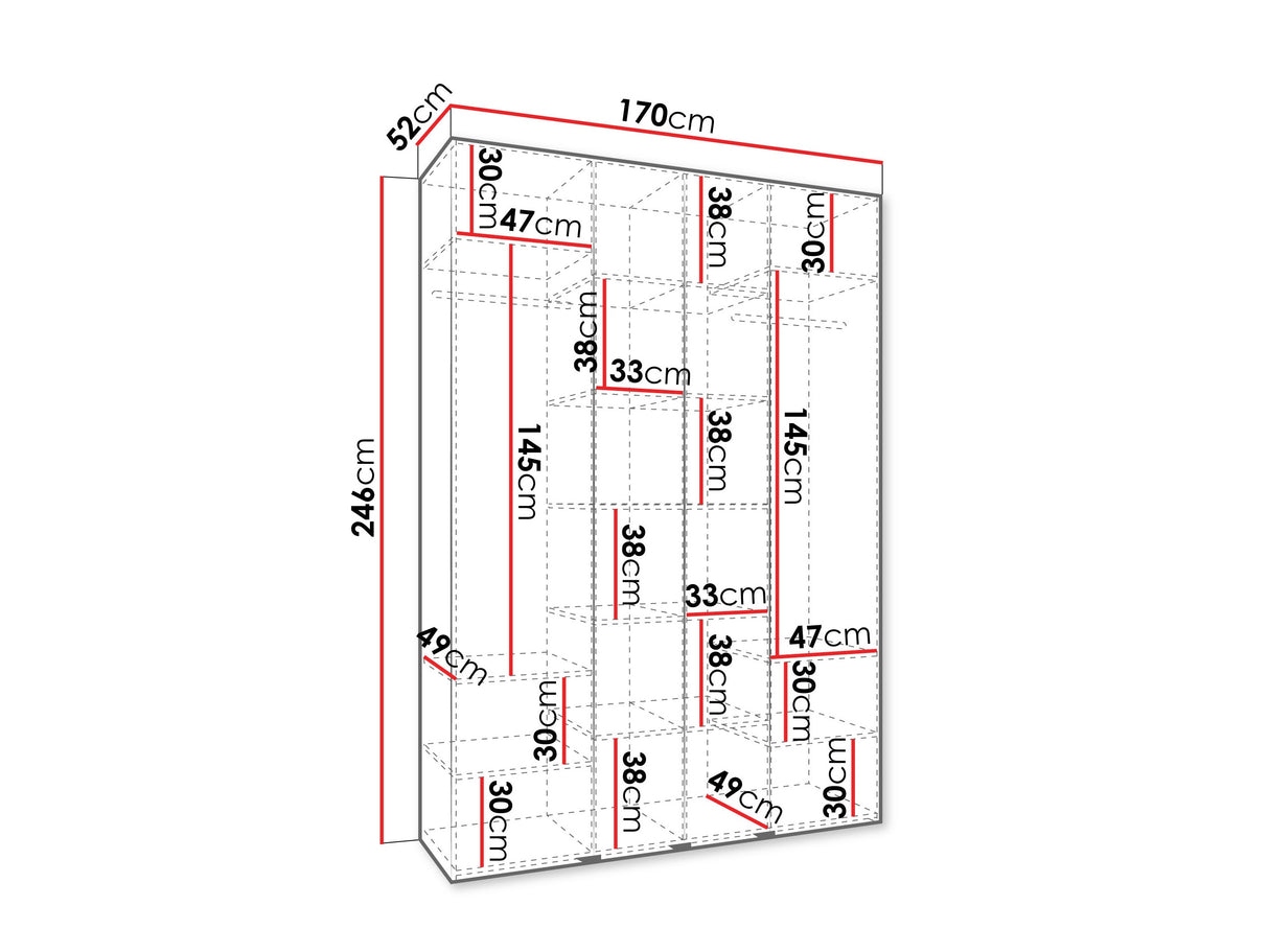 Gardróbszekrény Szafa COMO 4 170/180/190/200 (gł.40/50), Szín: Kasmír, Fogantyú színe: Aranysárga, Fiókok: Nem, Szélesség: 170 cm, Mélység: 52 cm