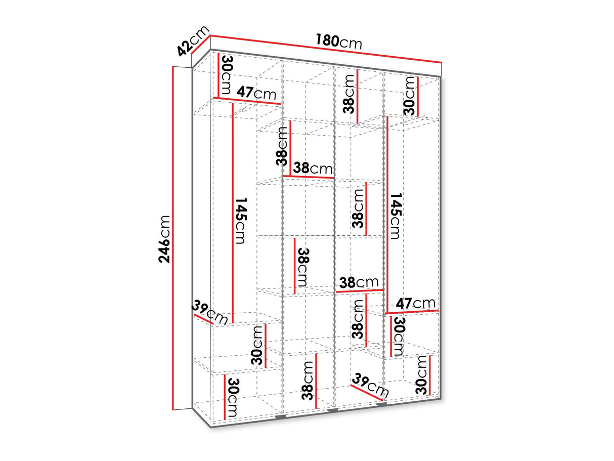 Gardróbszekrény Szafa COMO 4 170/180/190/200 (gł.40/50), Szín: Fehér, Fogantyú színe: Fekete, Fiókok: Nem, Szélesség: 180 cm, Mélység: 42 cm