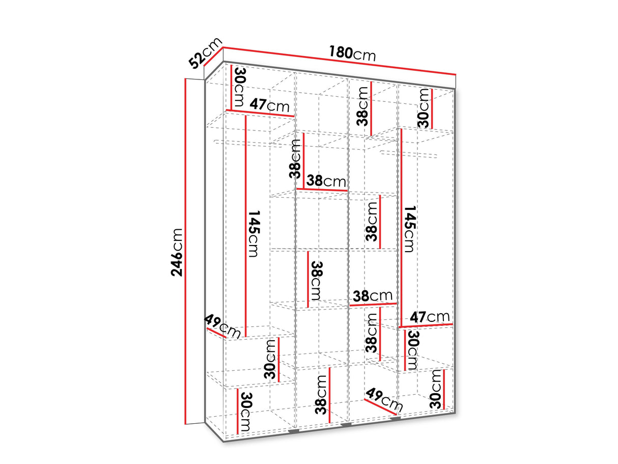 Gardróbszekrény Szafa COMO 4 170/180/190/200 (gł.40/50), Szín: Fehér, Fogantyú színe: Fekete, Fiókok: Nem, Szélesség: 180 cm, Mélység: 52 cm