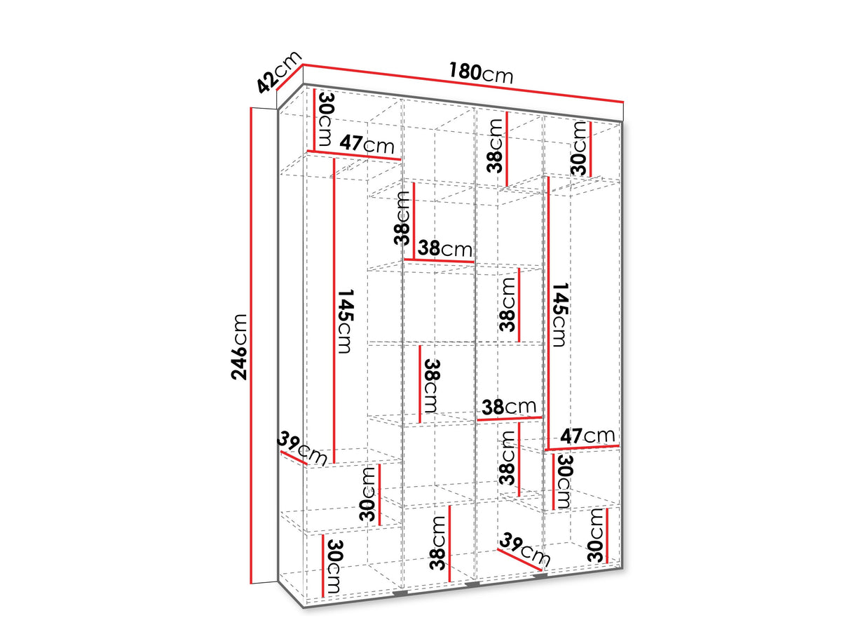Gardróbszekrény Szafa COMO 4 170/180/190/200 (gł.40/50), Szín: Fehér, Fogantyú színe: Aranysárga, Fiókok: Nem, Szélesség: 180 cm, Mélység: 42 cm