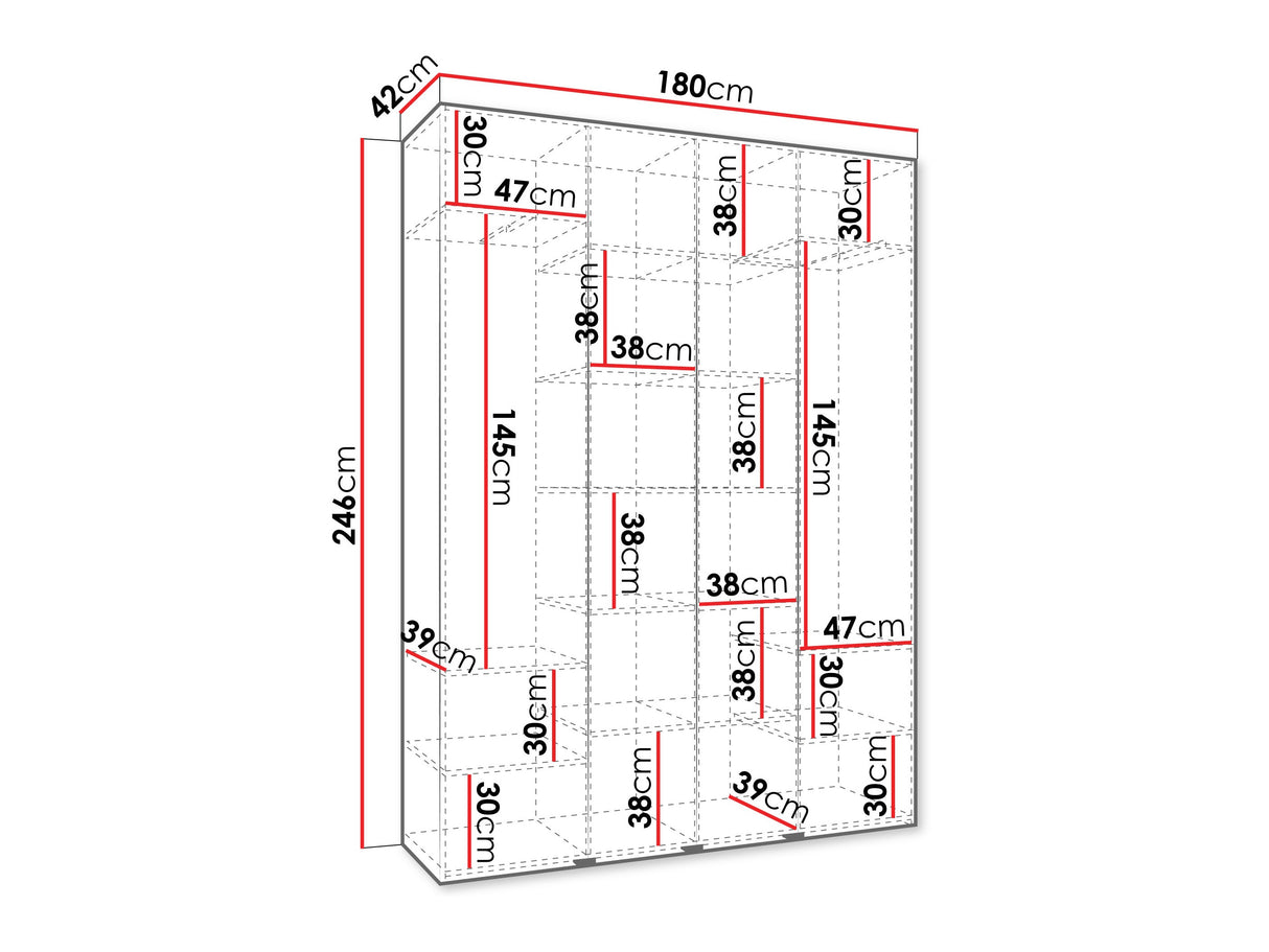 Gardróbszekrény Szafa COMO 4 170/180/190/200 (gł.40/50), Szín: Kasmír, Fogantyú színe: Fekete, Fiókok: Nem, Szélesség: 180 cm, Mélység: 42 cm