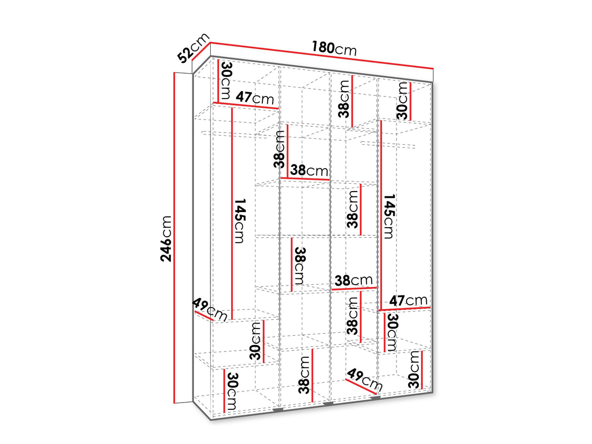Gardróbszekrény Szafa COMO 4 170/180/190/200 (gł.40/50), Szín: Kasmír, Fogantyú színe: Fekete, Fiókok: Nem, Szélesség: 180 cm, Mélység: 52 cm