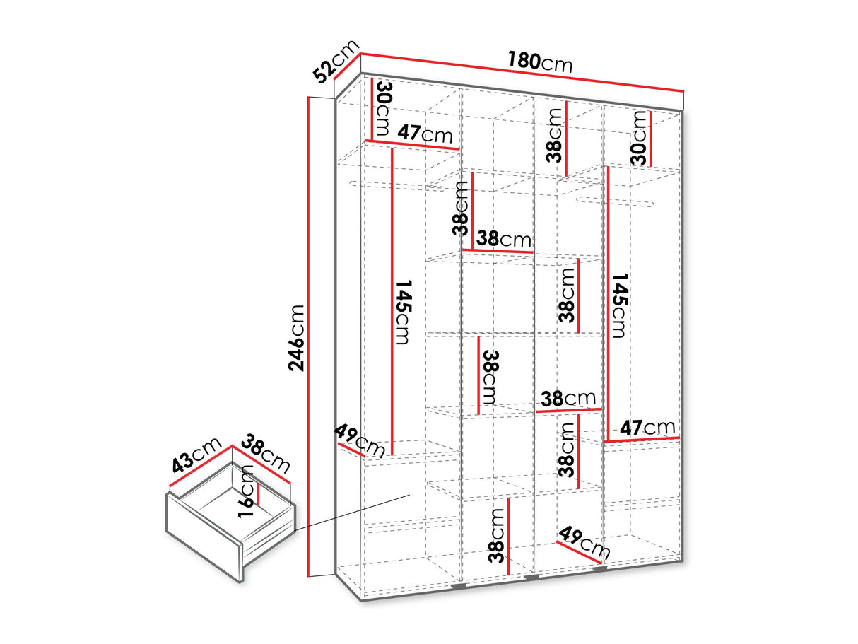Gardróbszekrény Szafa COMO 4 170/180/190/200 (gł.40/50), Szín: Kasmír, Fogantyú színe: Fekete, Fiókok: Igen, Szélesség: 180 cm, Mélység: 52 cm
