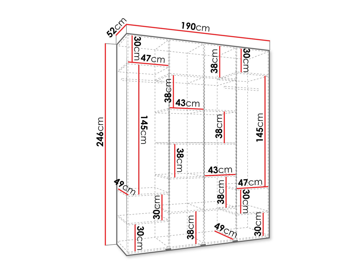Gardróbszekrény Szafa COMO 4 170/180/190/200 (gł.40/50), Szín: Kasmír, Fogantyú színe: Fekete, Fiókok: Nem, Szélesség: 190 cm, Mélység: 52 cm