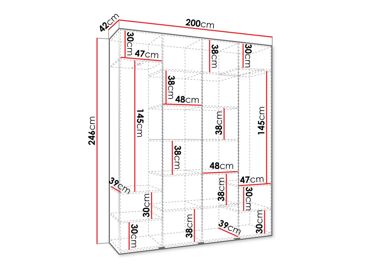Gardróbszekrény Szafa COMO 4 170/180/190/200 (gł.40/50), Szín: Fehér, Fogantyú színe: Fekete, Fiókok: Nem, Szélesség: 200 cm, Mélység: 42 cm