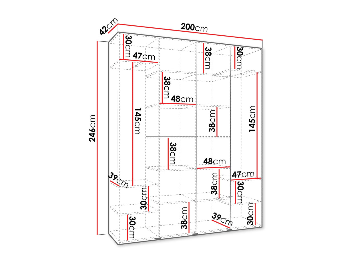 Gardróbszekrény Szafa COMO 4 170/180/190/200 (gł.40/50), Szín: Fehér, Fogantyú színe: Aranysárga, Fiókok: Nem, Szélesség: 200 cm, Mélység: 42 cm