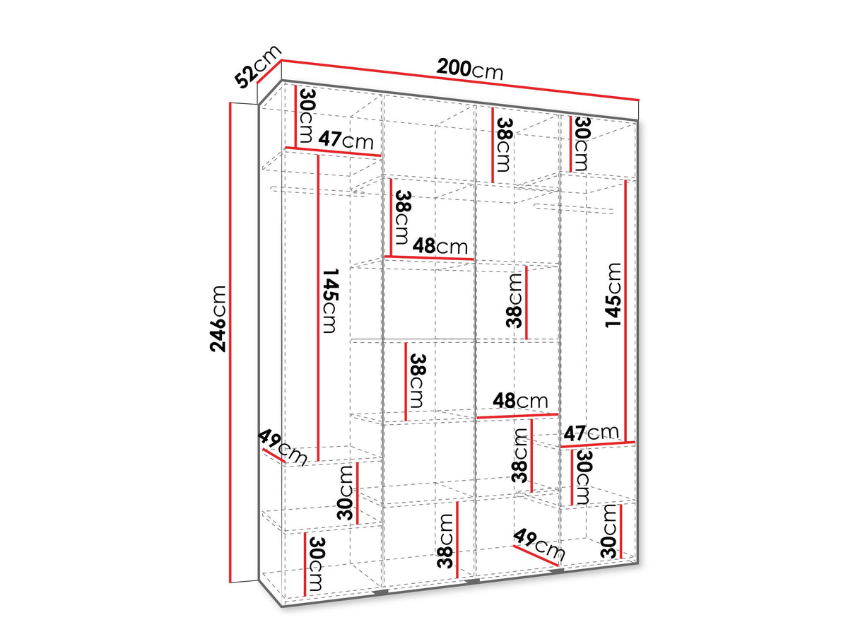 Gardróbszekrény Szafa COMO 4 170/180/190/200 (gł.40/50), Szín: Fehér, Fogantyú színe: Aranysárga, Fiókok: Nem, Szélesség: 200 cm, Mélység: 52 cm