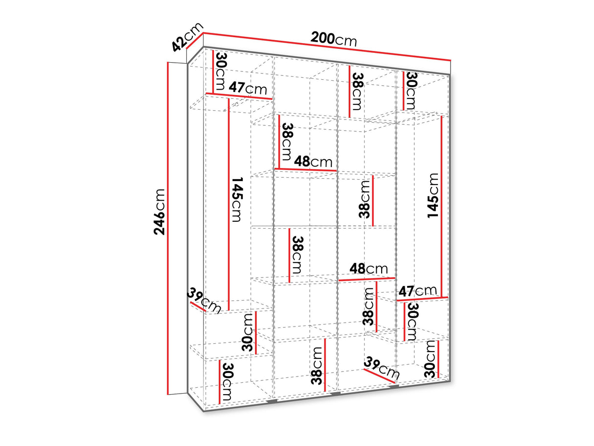 Gardróbszekrény Szafa COMO 4 170/180/190/200 (gł.40/50), Szín: Kasmír, Fogantyú színe: Fekete, Fiókok: Nem, Szélesség: 200 cm, Mélység: 42 cm
