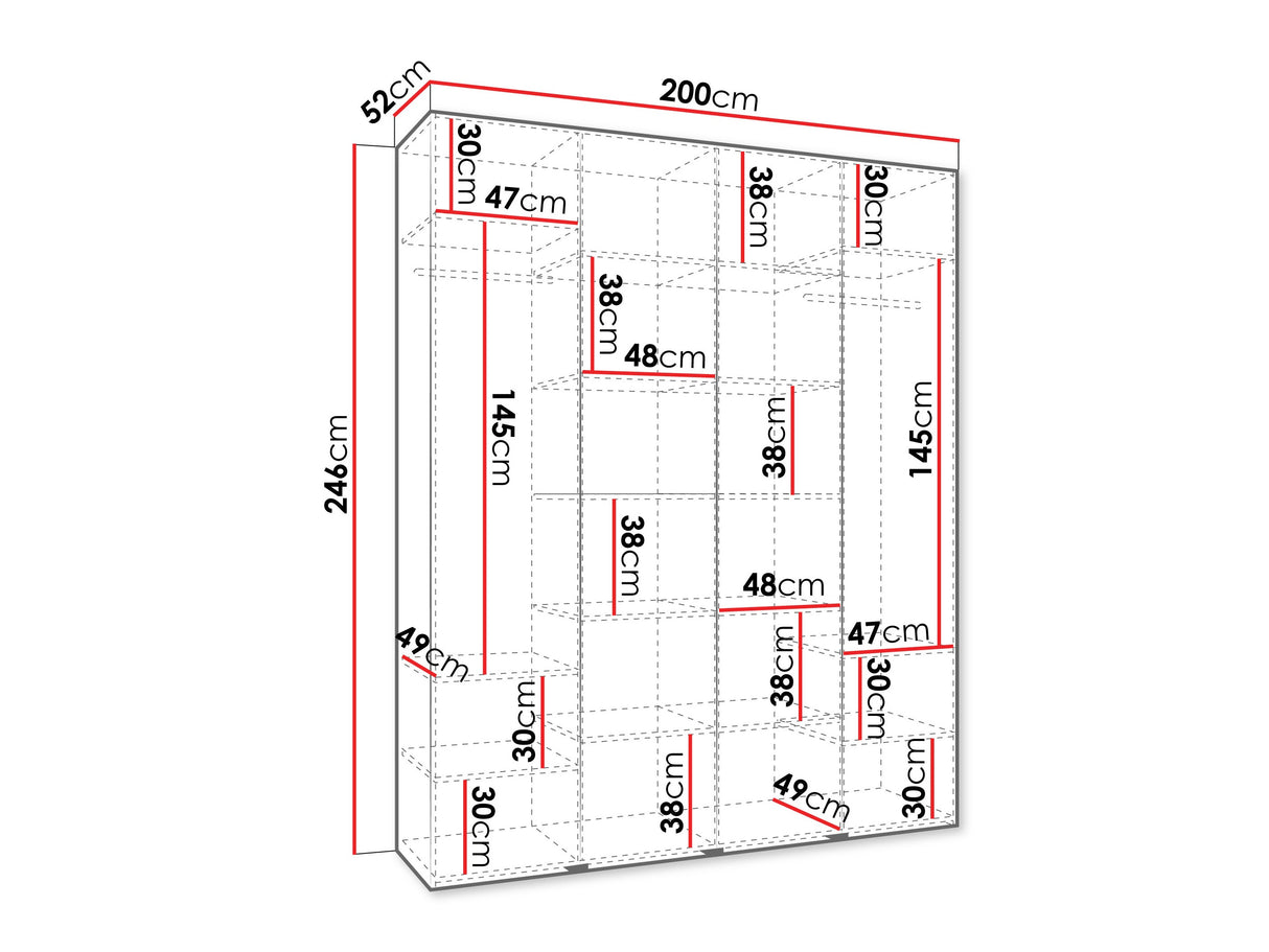 Gardróbszekrény Szafa COMO 4 170/180/190/200 (gł.40/50), Szín: Kasmír, Fogantyú színe: Fekete, Fiókok: Nem, Szélesség: 200 cm, Mélység: 52 cm