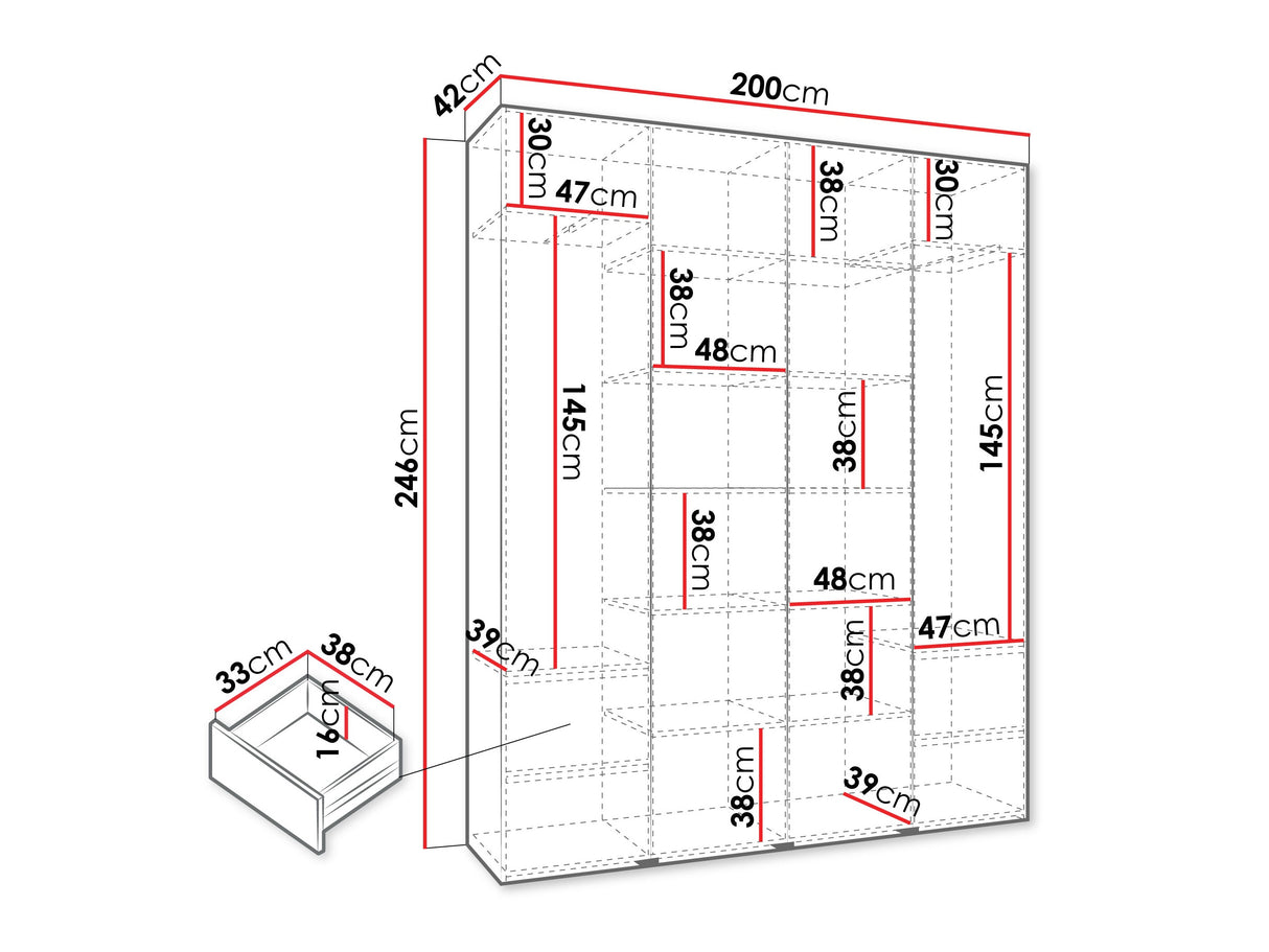Gardróbszekrény Szafa COMO 4 170/180/190/200 (gł.40/50), Szín: Kasmír, Fogantyú színe: Aranysárga, Fiókok: Igen, Szélesség: 200 cm, Mélység: 42 cm