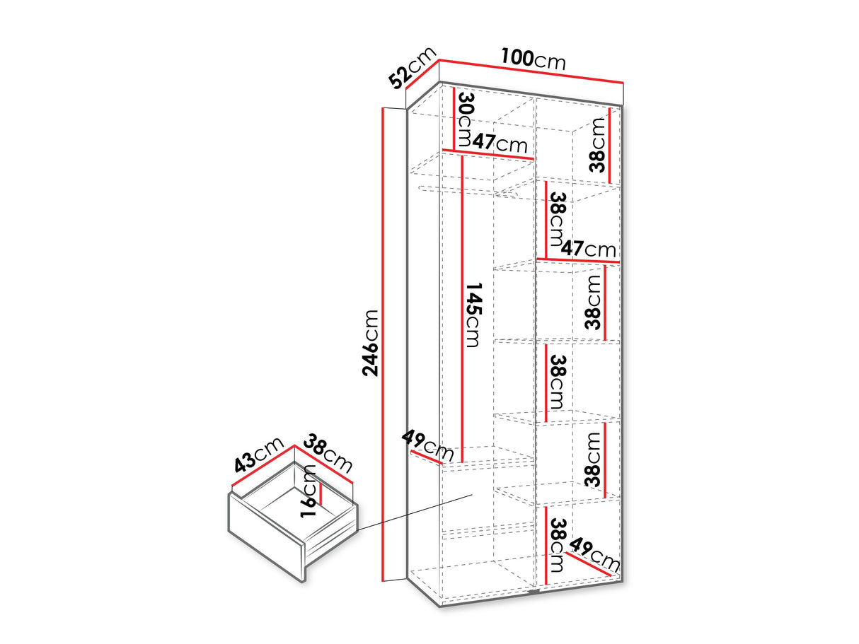 Gardróbszekrény Szafa COMO 1 100/110 (gł.42/52), Szín: Kasmír, Fogantyú színe: Fekete, Fiókok: Igen, Szélesség: 100 cm, Mélység: 52 cm