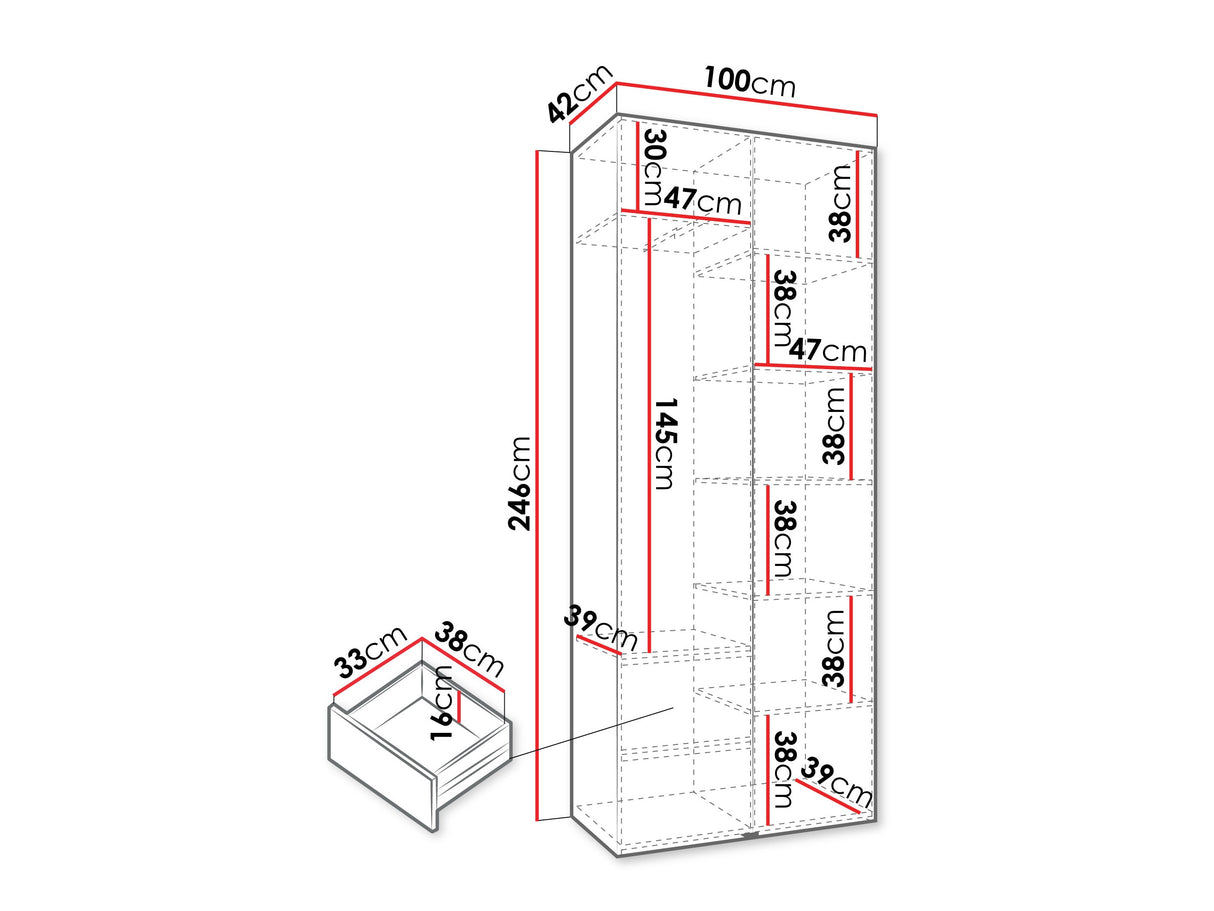 Gardróbszekrény Szafa COMO 1 100/110 (gł.42/52), Szín: Kasmír, Fogantyú színe: Aranysárga, Fiókok: Igen, Szélesség: 100 cm, Mélység: 42 cm