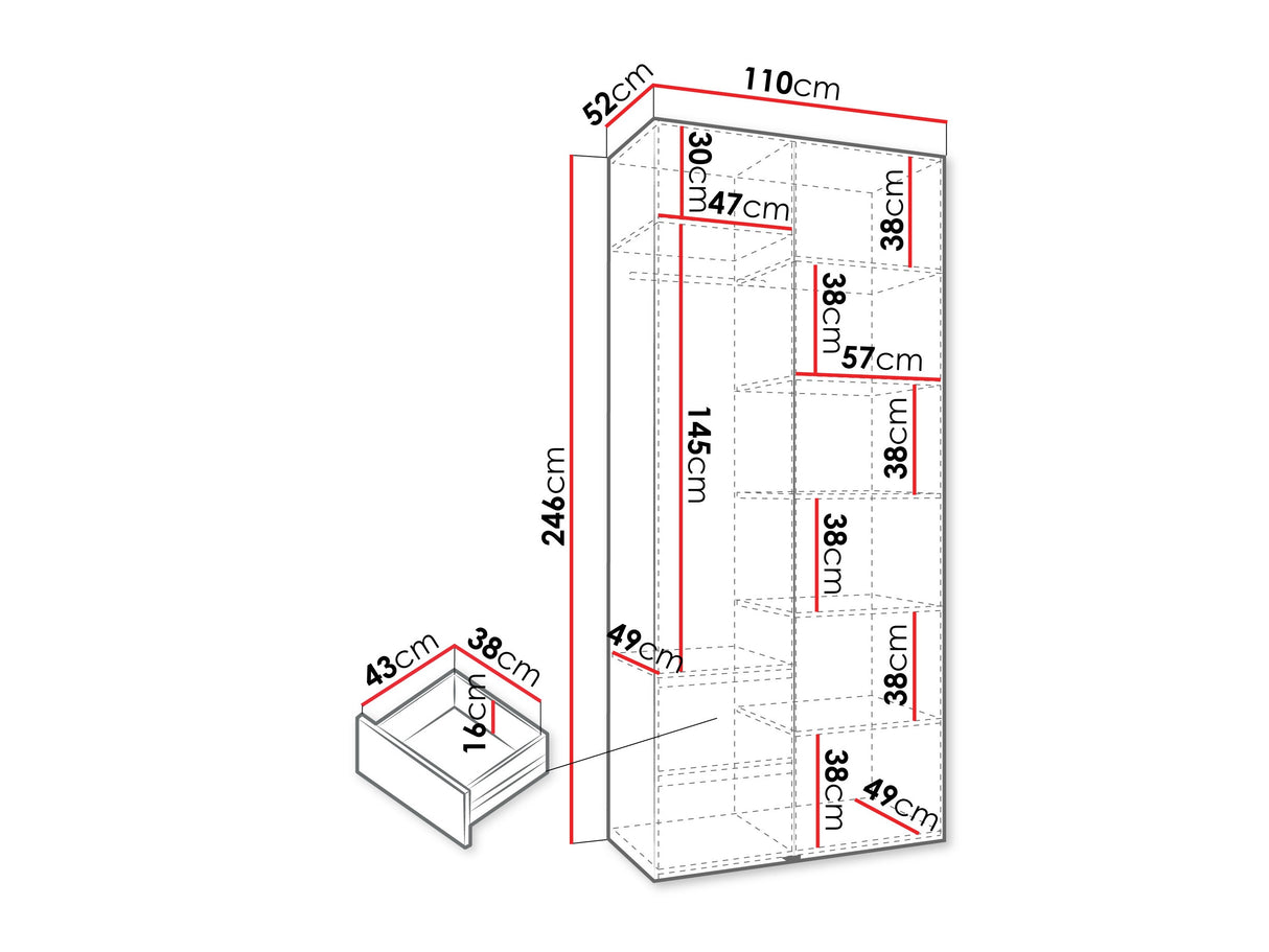 Gardróbszekrény Szafa COMO 1 100/110 (gł.42/52), Szín: Kasmír, Fogantyú színe: Fekete, Fiókok: Igen, Szélesség: 110 cm, Mélység: 52 cm