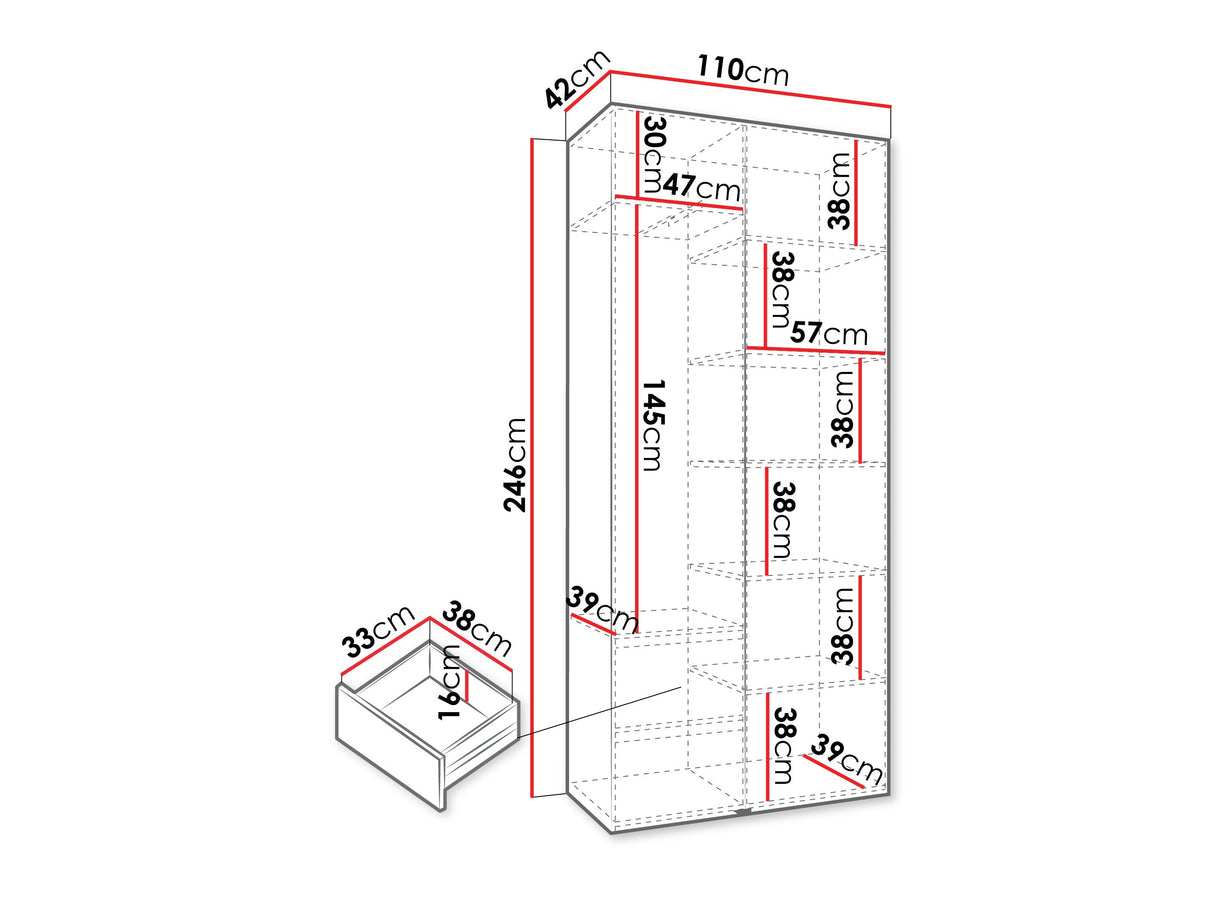 Gardróbszekrény Szafa COMO 1 100/110 (gł.42/52), Szín: Kasmír, Fogantyú színe: Aranysárga, Fiókok: Igen, Szélesség: 110 cm, Mélység: 42 cm