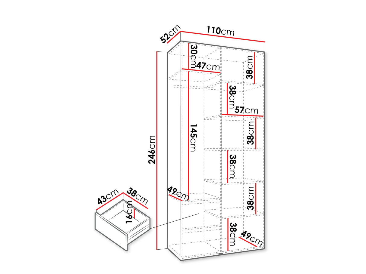 Gardróbszekrény Szafa COMO 1 100/110 (gł.42/52), Szín: Kasmír, Fogantyú színe: Aranysárga, Fiókok: Igen, Szélesség: 110 cm, Mélység: 52 cm