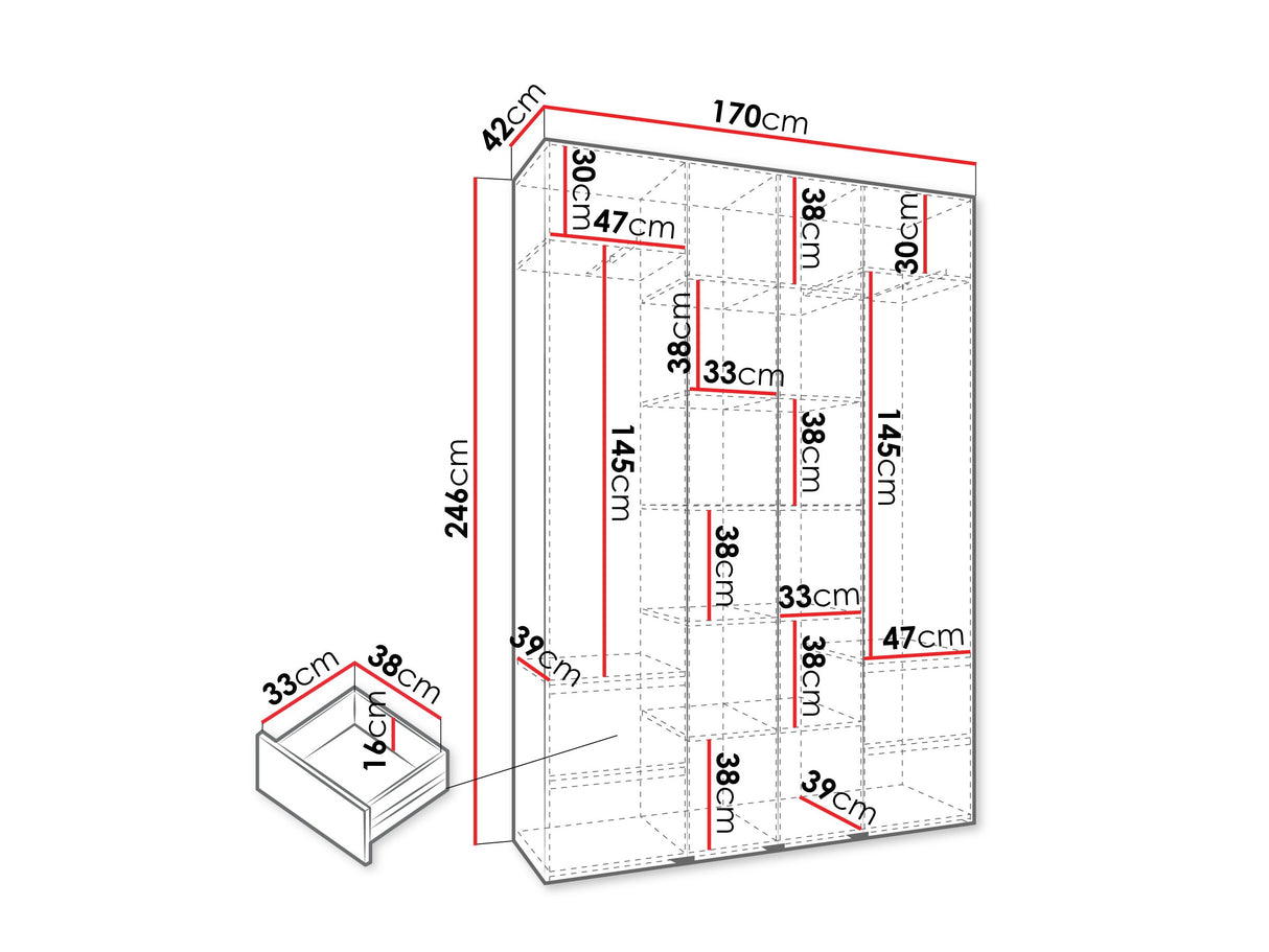 Gardróbszekrény Szafa COMO 1 170/180/190/200 (gł.42.52), Szín: Fehér, Fogantyú színe: Aranysárga, Fiókok: Igen, Szélesség: 170 cm, Mélység: 42 cm