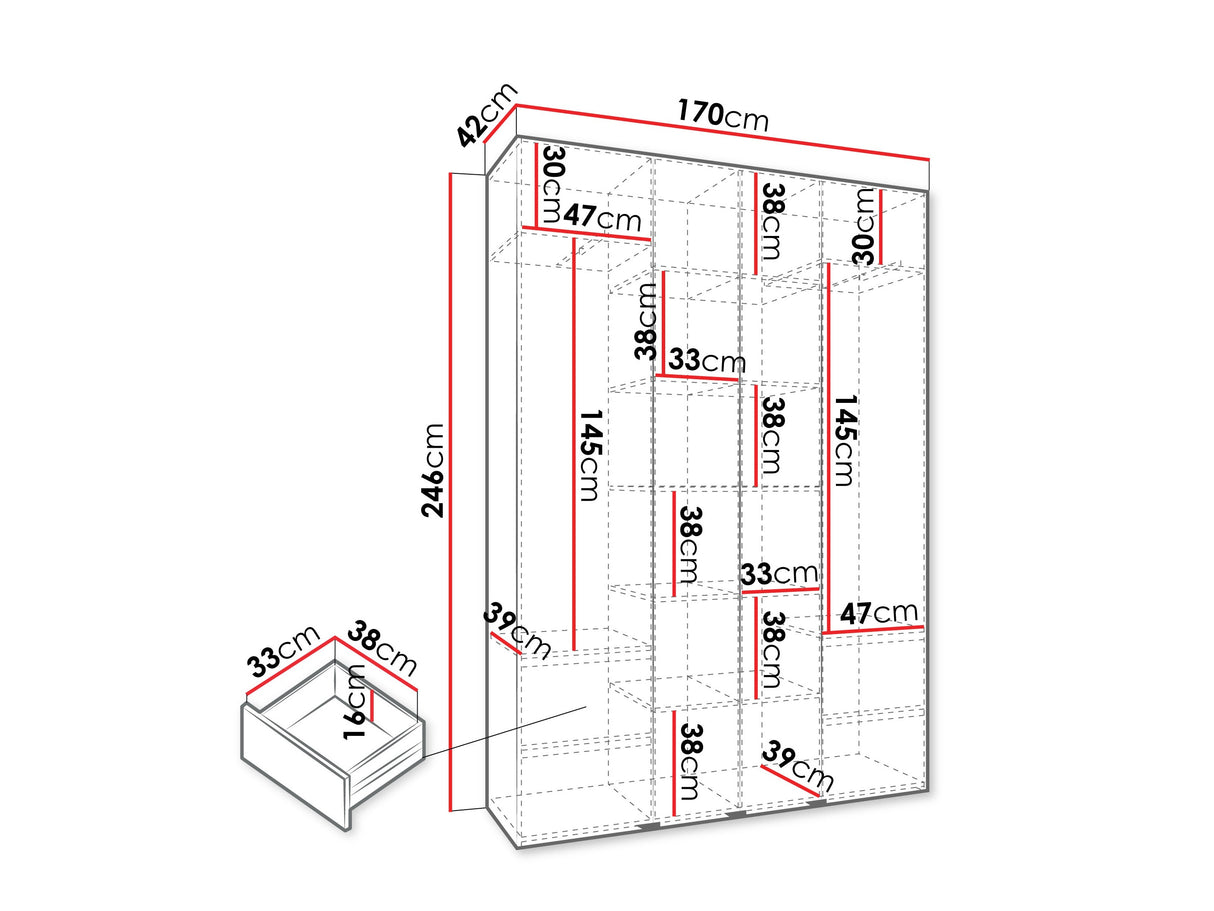 Gardróbszekrény Szafa COMO 1 170/180/190/200 (gł.42.52), Szín: Kasmír, Fogantyú színe: Fekete, Fiókok: Igen, Szélesség: 170 cm, Mélység: 42 cm