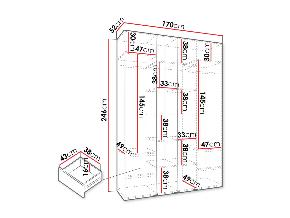 Gardróbszekrény Szafa COMO 1 170/180/190/200 (gł.42.52), Szín: Kasmír, Fogantyú színe: Fekete, Fiókok: Igen, Szélesség: 170 cm, Mélység: 52 cm