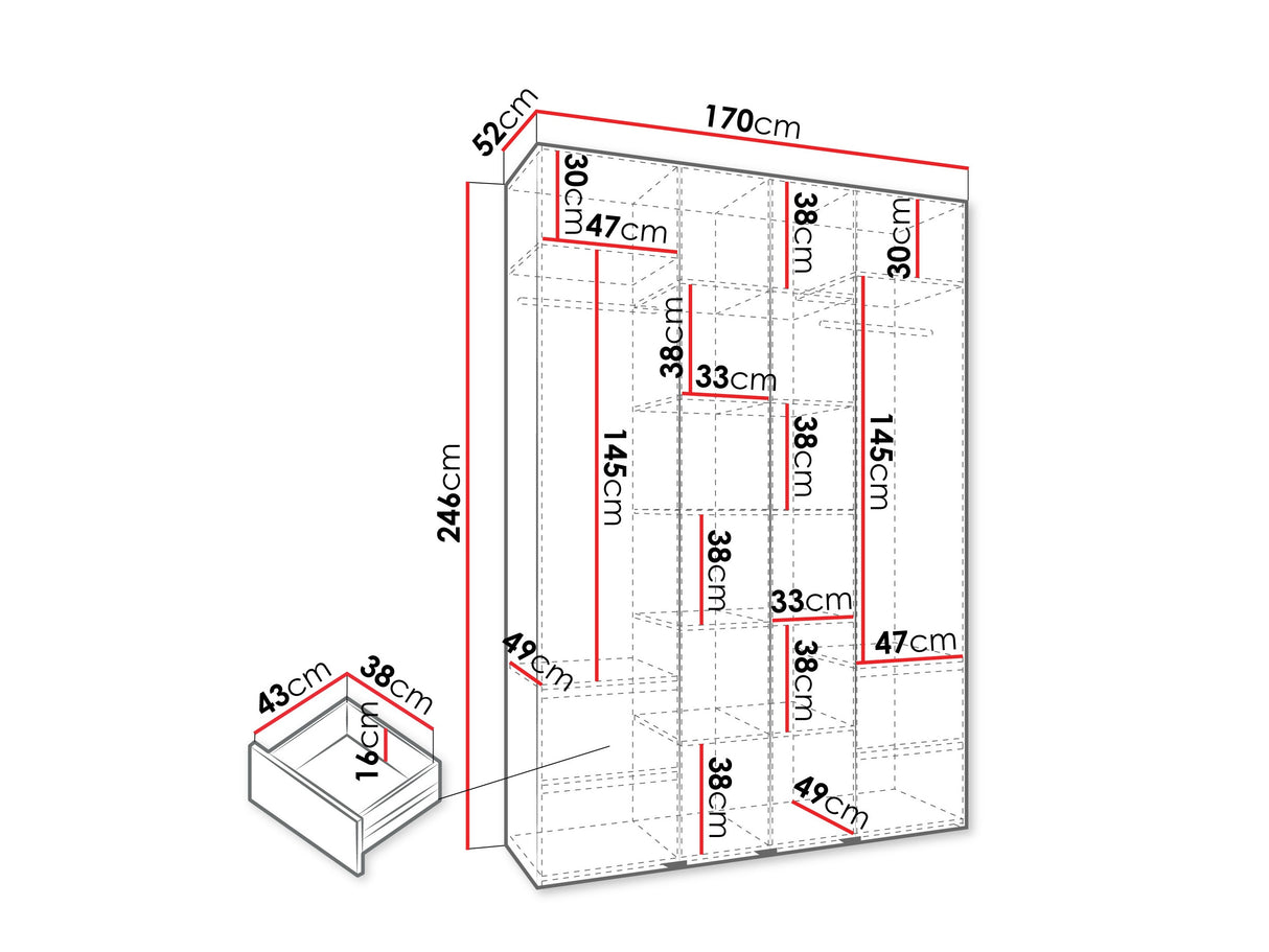 Gardróbszekrény Szafa COMO 1 170/180/190/200 (gł.42.52), Szín: Kasmír, Fogantyú színe: Aranysárga, Fiókok: Igen, Szélesség: 170 cm, Mélység: 52 cm
