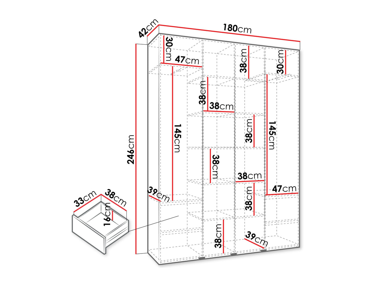 Gardróbszekrény Szafa COMO 1 170/180/190/200 (gł.42.52), Szín: Kasmír, Fogantyú színe: Fekete, Fiókok: Igen, Szélesség: 180 cm, Mélység: 42 cm