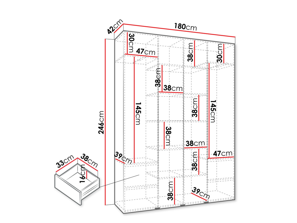 Gardróbszekrény Szafa COMO 1 170/180/190/200 (gł.42.52), Szín: Kasmír, Fogantyú színe: Aranysárga, Fiókok: Igen, Szélesség: 180 cm, Mélység: 42 cm