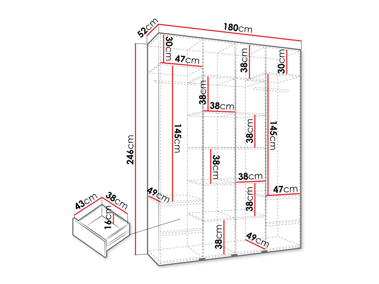Gardróbszekrény Szafa COMO 1 170/180/190/200 (gł.42.52), Szín: Kasmír, Fogantyú színe: Aranysárga, Fiókok: Igen, Szélesség: 180 cm, Mélység: 52 cm