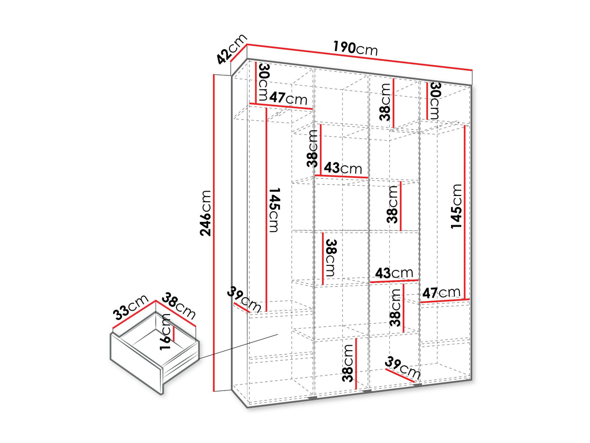 Gardróbszekrény Szafa COMO 1 170/180/190/200 (gł.42.52), Szín: Kasmír, Fogantyú színe: Fekete, Fiókok: Igen, Szélesség: 190 cm, Mélység: 42 cm