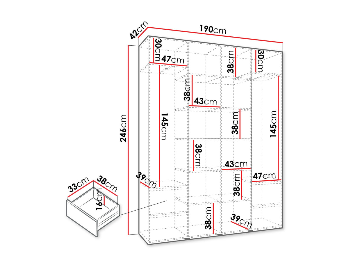 Gardróbszekrény Szafa COMO 1 170/180/190/200 (gł.42.52), Szín: Kasmír, Fogantyú színe: Aranysárga, Fiókok: Igen, Szélesség: 190 cm, Mélység: 42 cm
