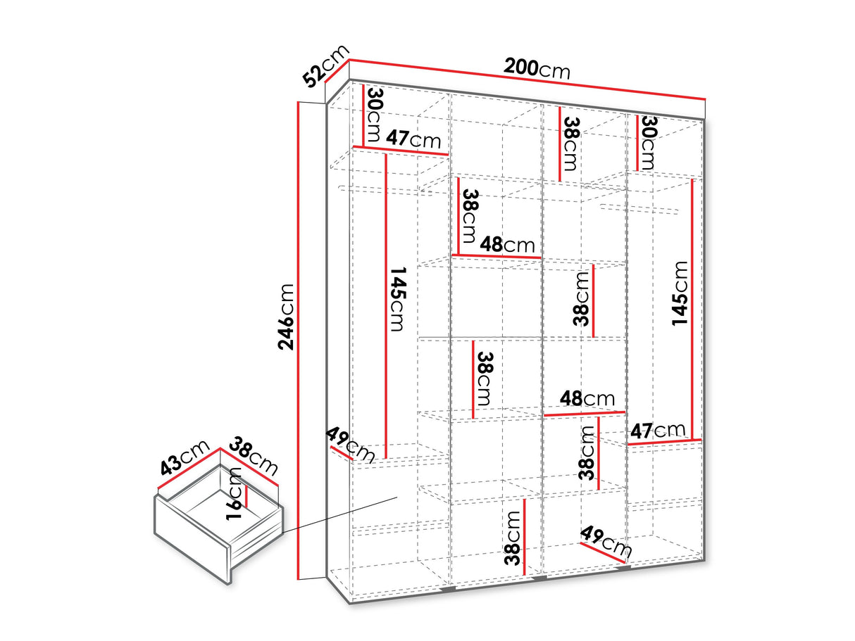 Gardróbszekrény Szafa COMO 1 170/180/190/200 (gł.42.52), Szín: Kasmír, Fogantyú színe: Fekete, Fiókok: Igen, Szélesség: 200 cm, Mélység: 52 cm