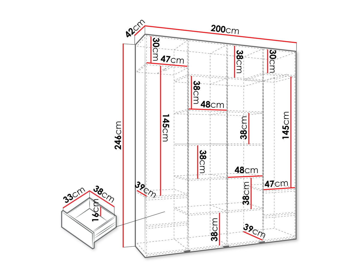 Gardróbszekrény Szafa COMO 1 170/180/190/200 (gł.42.52), Szín: Kasmír, Fogantyú színe: Aranysárga, Fiókok: Igen, Szélesség: 200 cm, Mélység: 42 cm